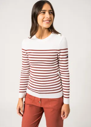 Pull marin ray Mare - en laine mrinos (BLANC/TERRACOTTA)