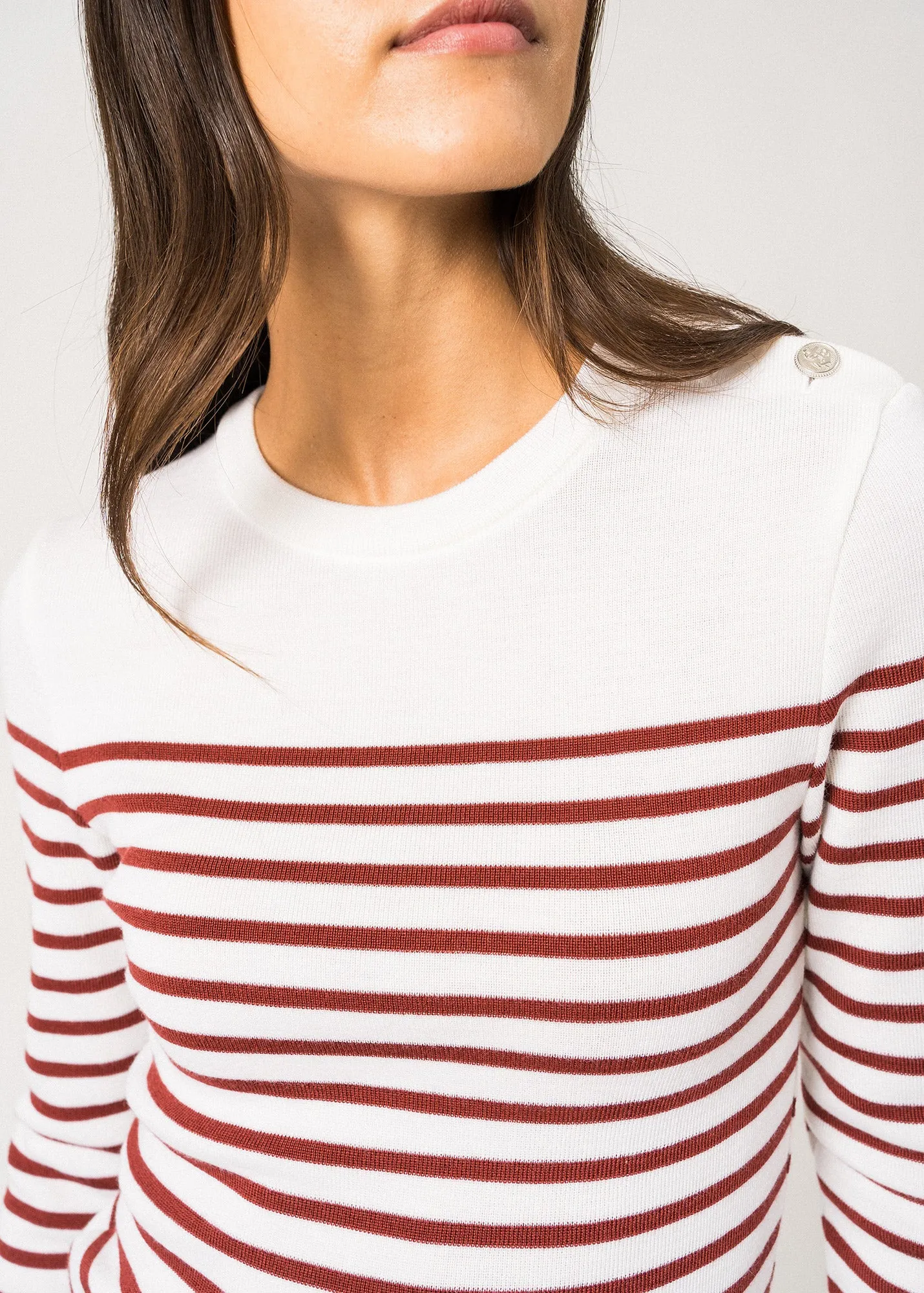 Pull marin ray Mare - en laine mrinos (BLANC/TERRACOTTA)