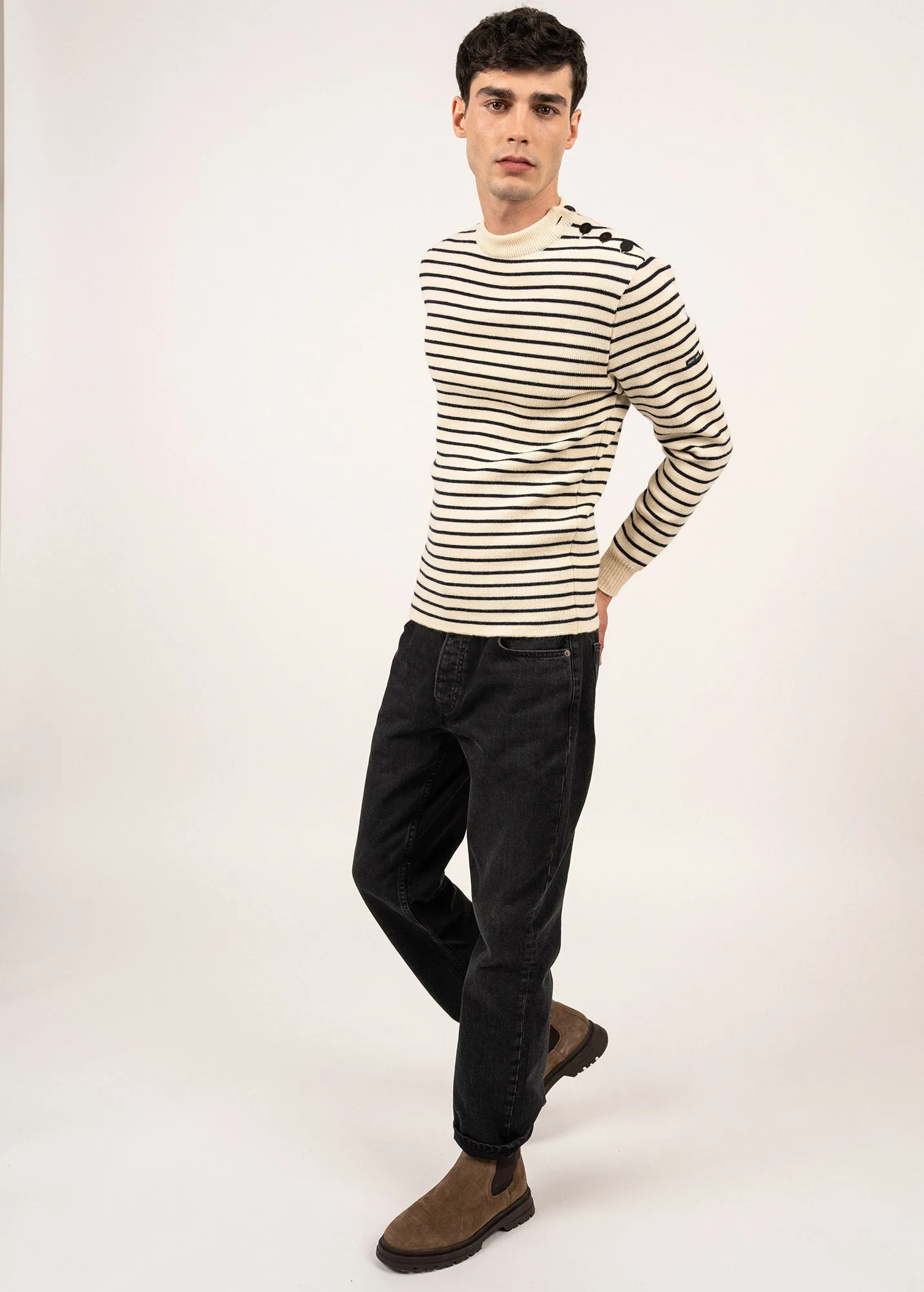 Pull marin ray Matelot - coupe ajuste (ECRU/MARINE)
