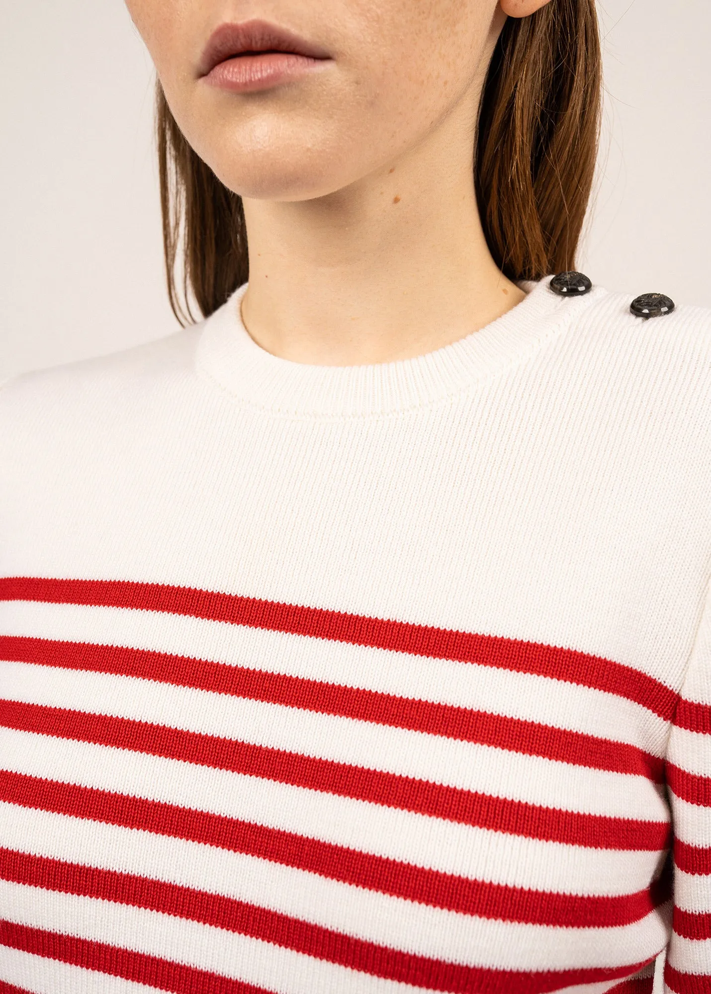 Pull marin ray Rochefort - en laine (ECUME/ROUGE)