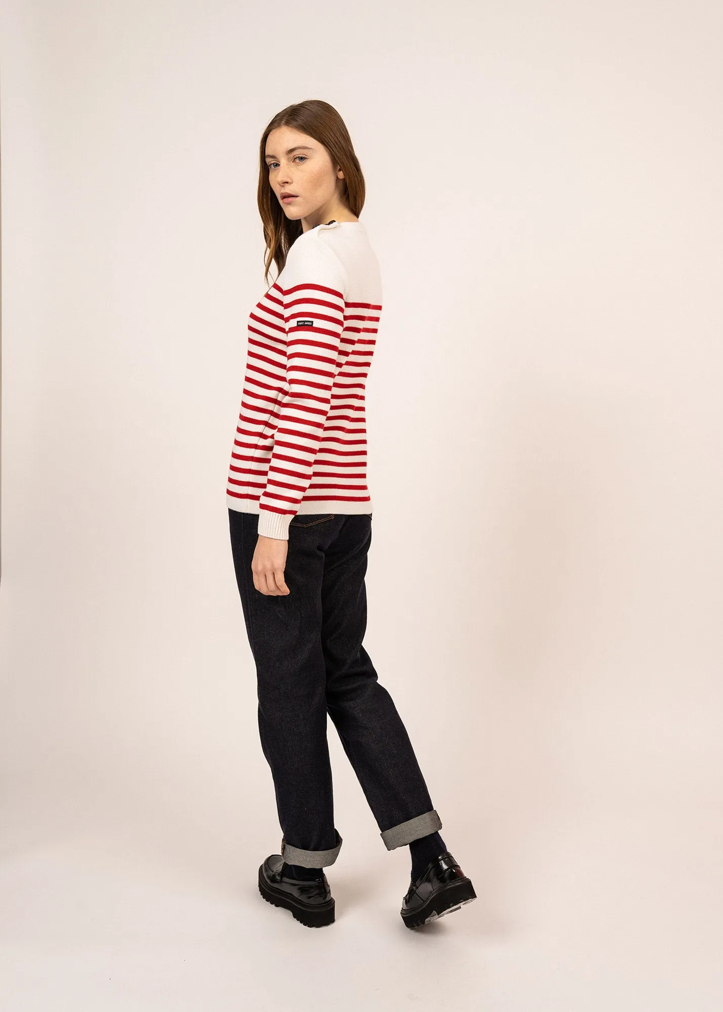 Pull marin ray Rochefort - en laine (ECUME/ROUGE)