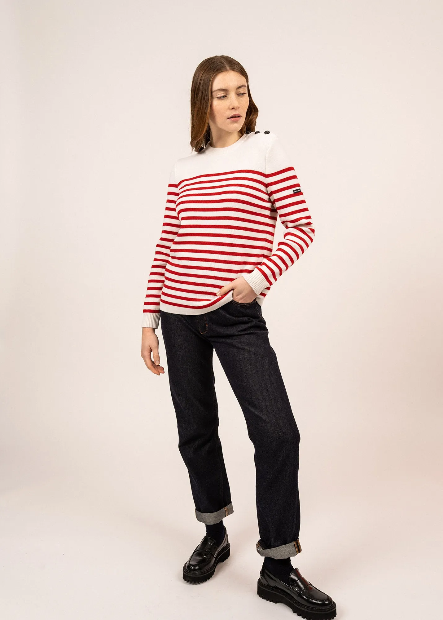 Pull marin ray Rochefort - en laine (ECUME/ROUGE)