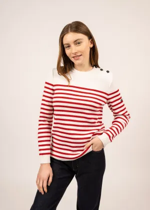Pull marin ray Rochefort - en laine (ECUME/ROUGE)