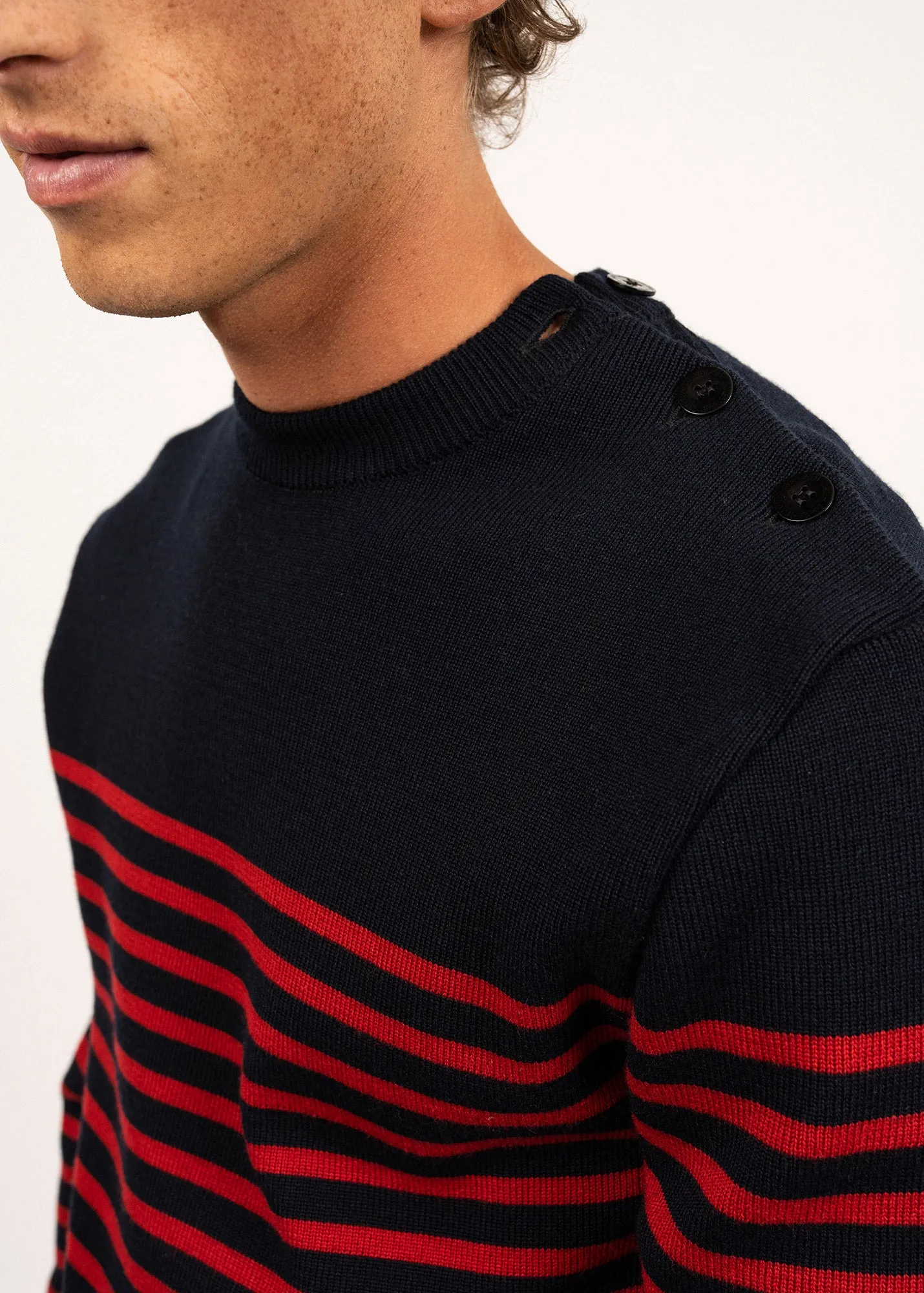 Pull marin ray Rochefort - en laine mrinos (NAVY/MEDOC)