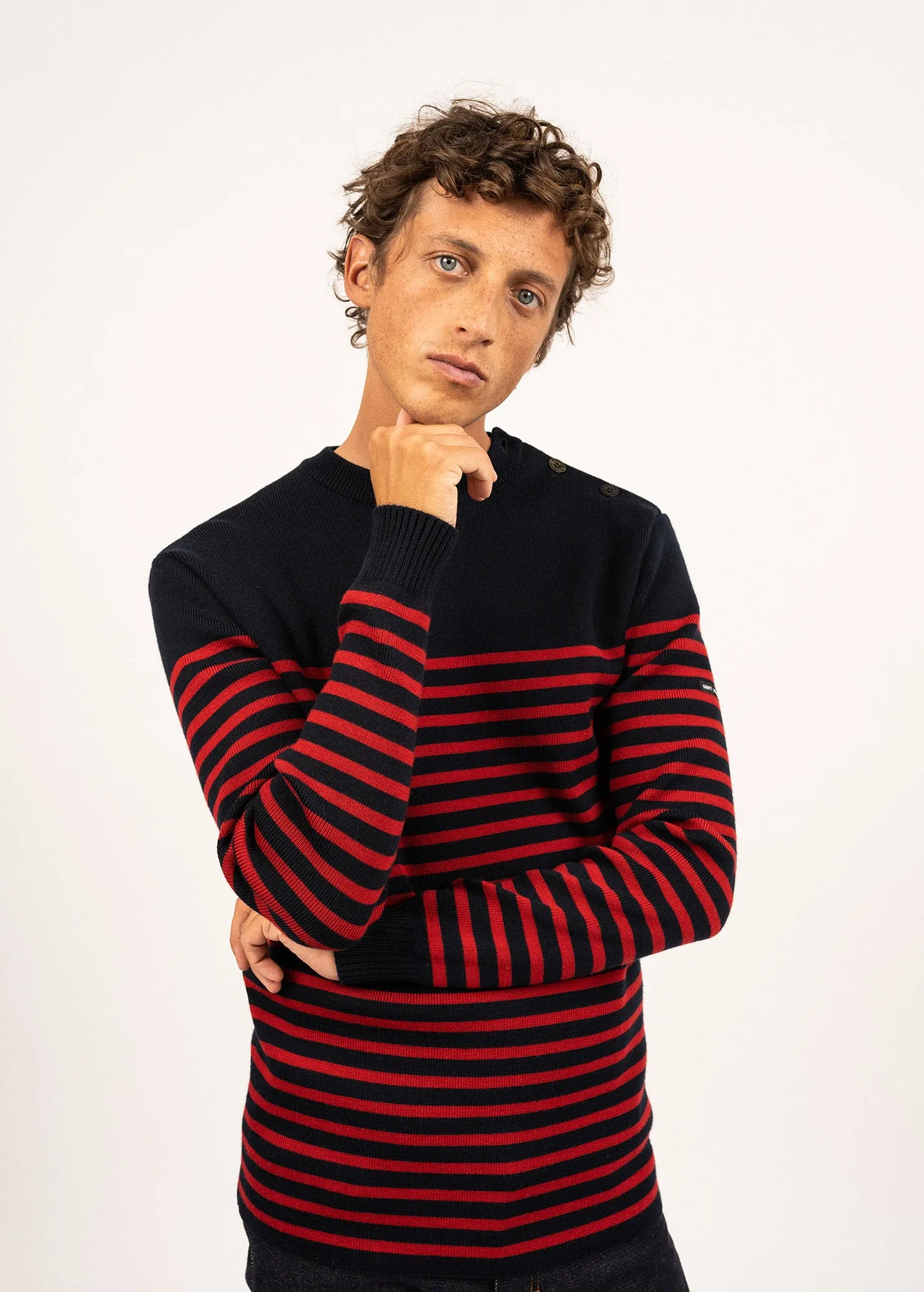 Pull marin ray Rochefort - en laine mrinos (NAVY/MEDOC)