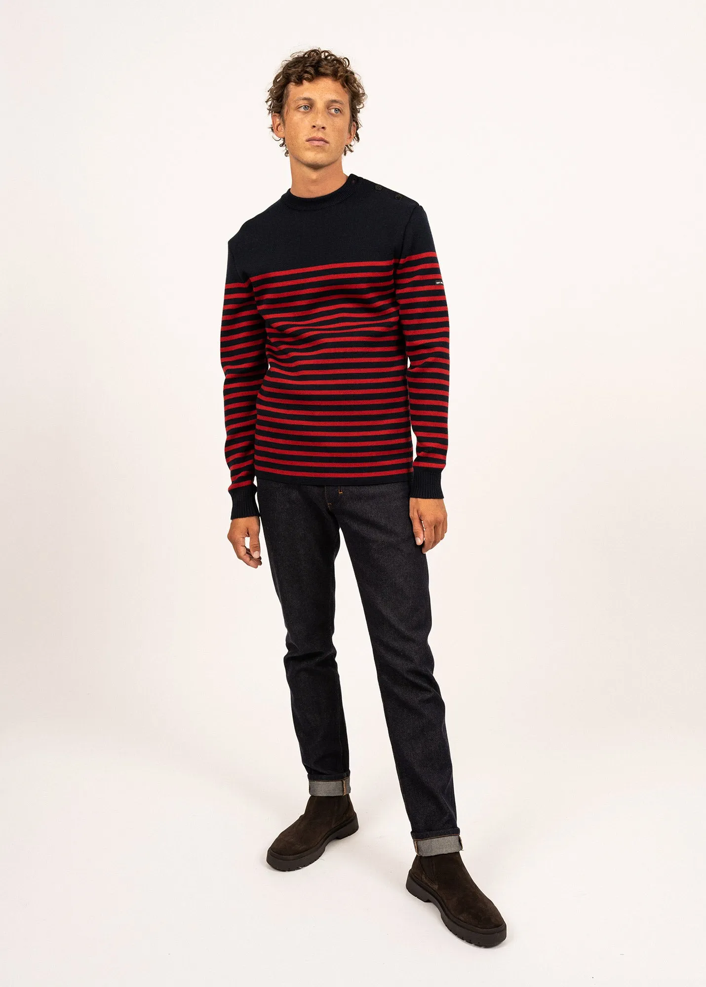 Pull marin ray Rochefort - en laine mrinos (NAVY/MEDOC)