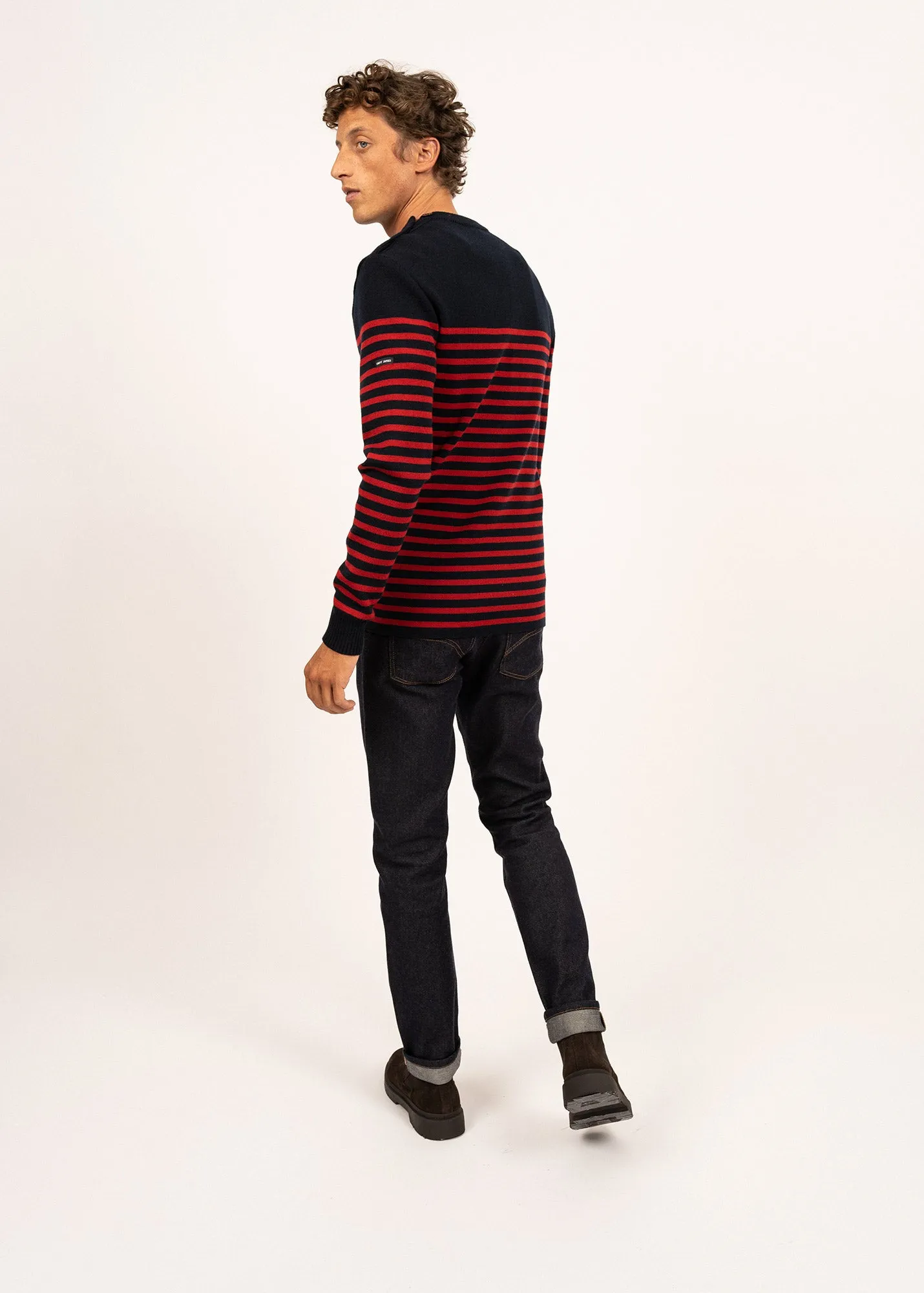 Pull marin ray Rochefort - en laine mrinos (NAVY/MEDOC)