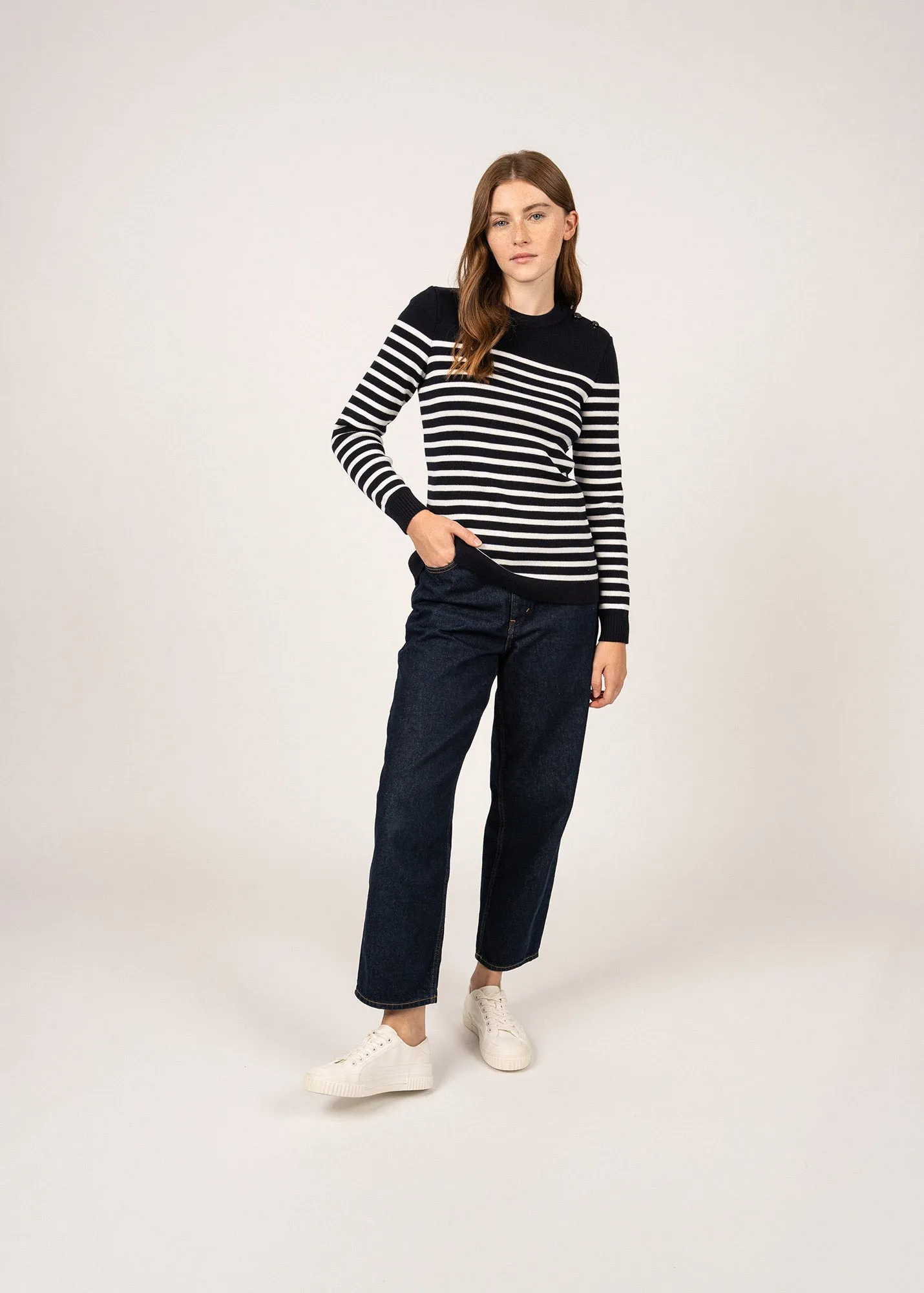Pull marin ray Rochefort - en laine (NAVY/ECUME)