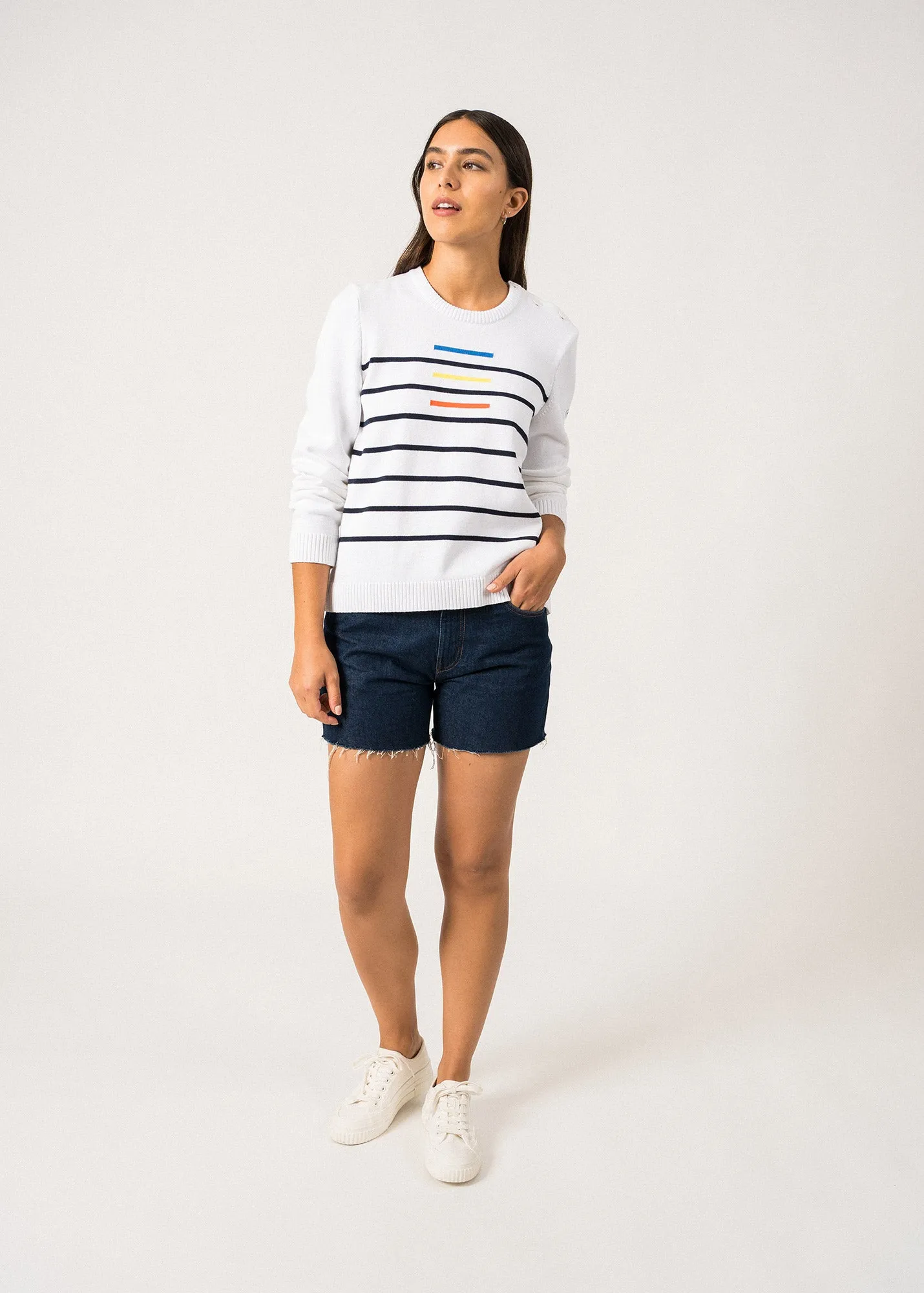 Pull marin Sisteron - en coton (BLANC MULTICO)