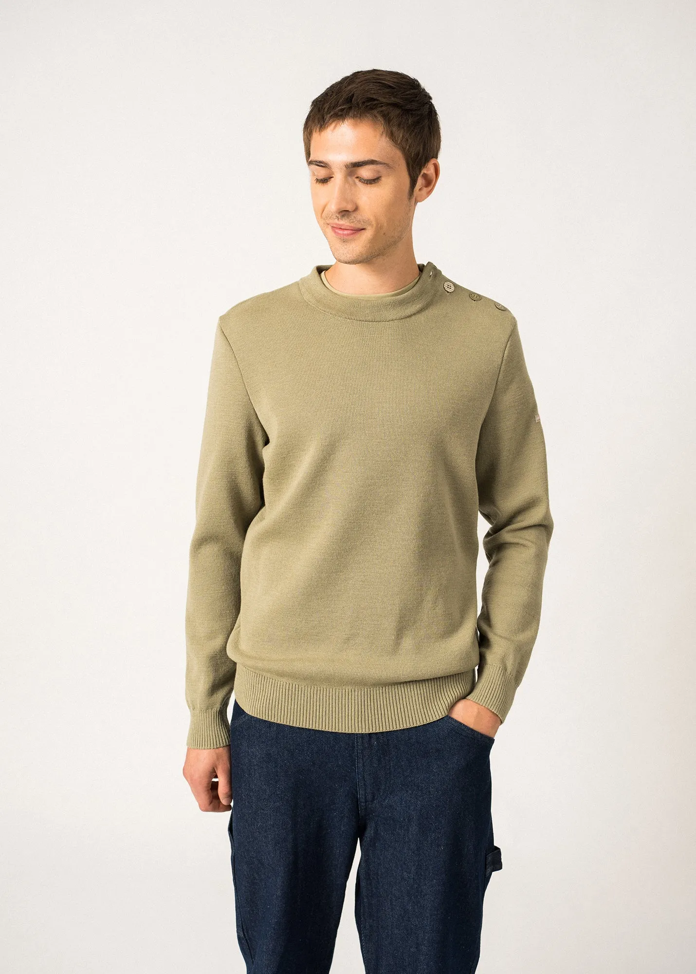 Pull marin uni Dinan - en laine (AMANDIER)
