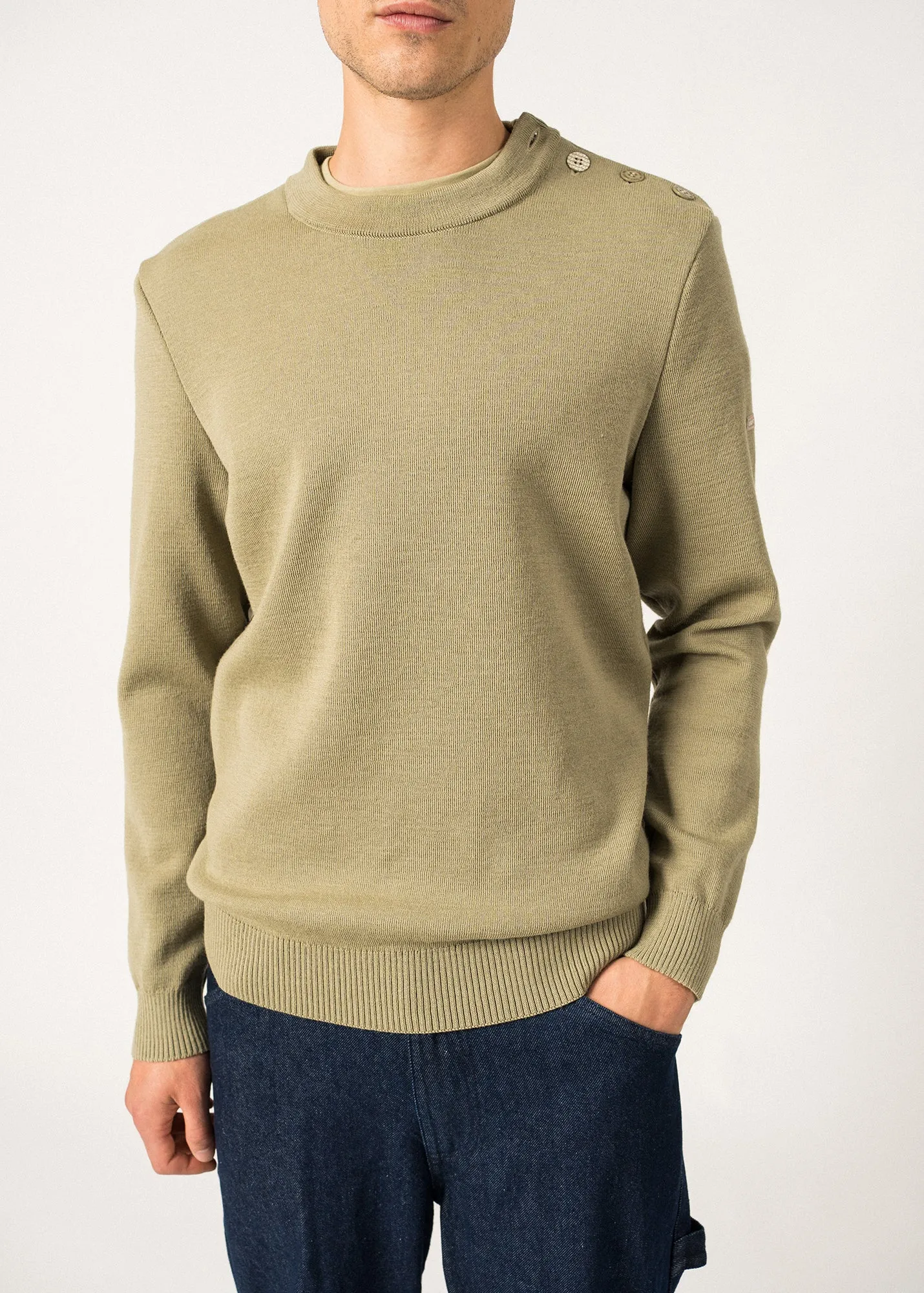 Pull marin uni Dinan - en laine (AMANDIER)