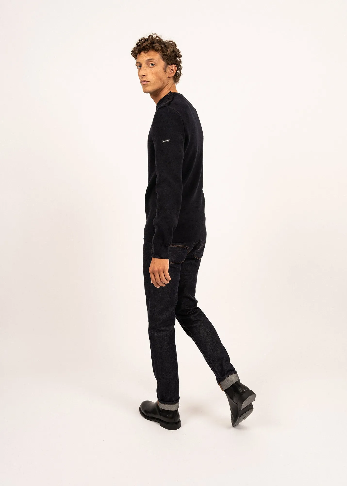Pull marin uni Galiote - en laine mlange (NAVY)