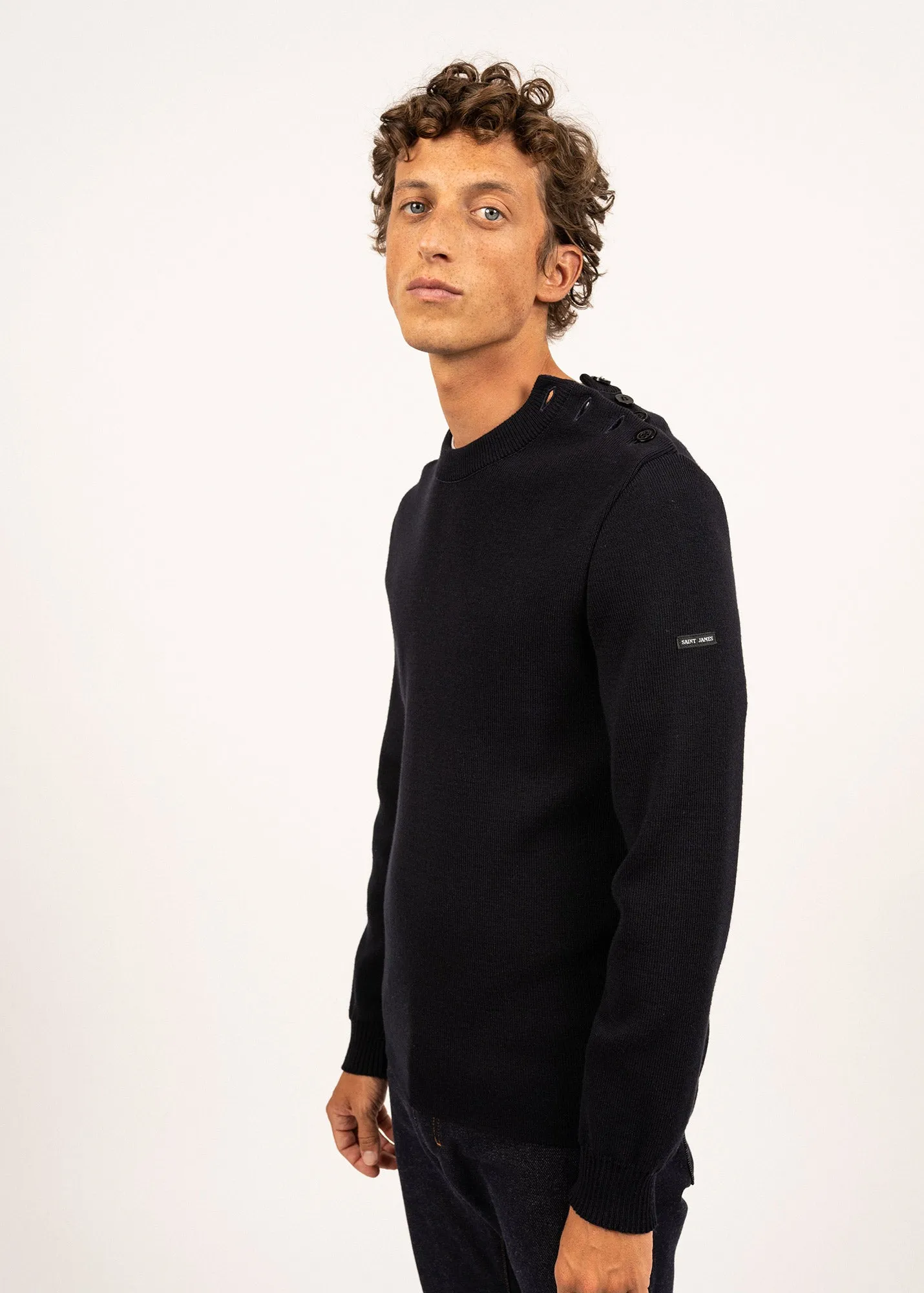 Pull marin uni Galiote - en laine mlange (NAVY)
