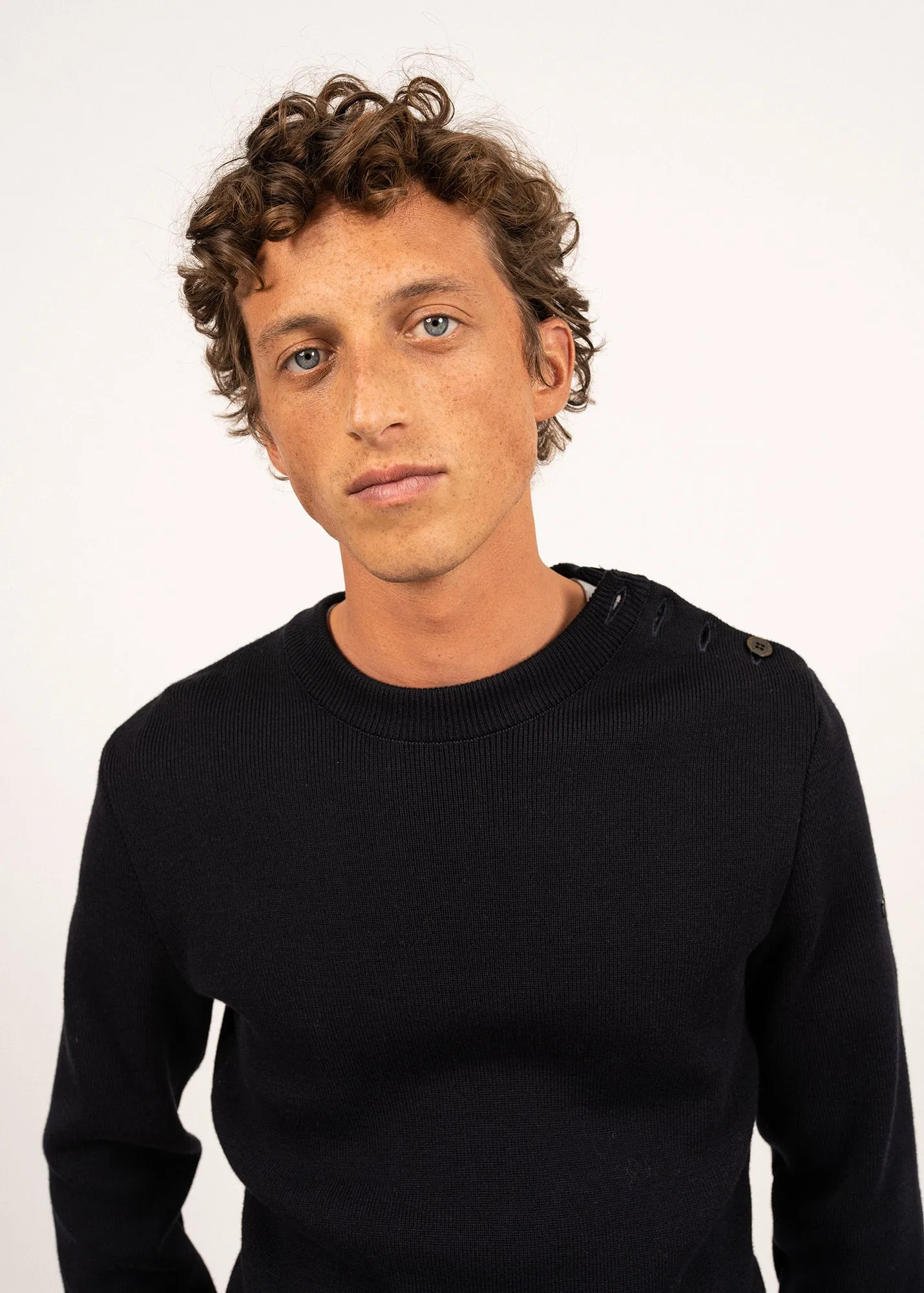 Pull marin uni Galiote - en laine mlange (NAVY)