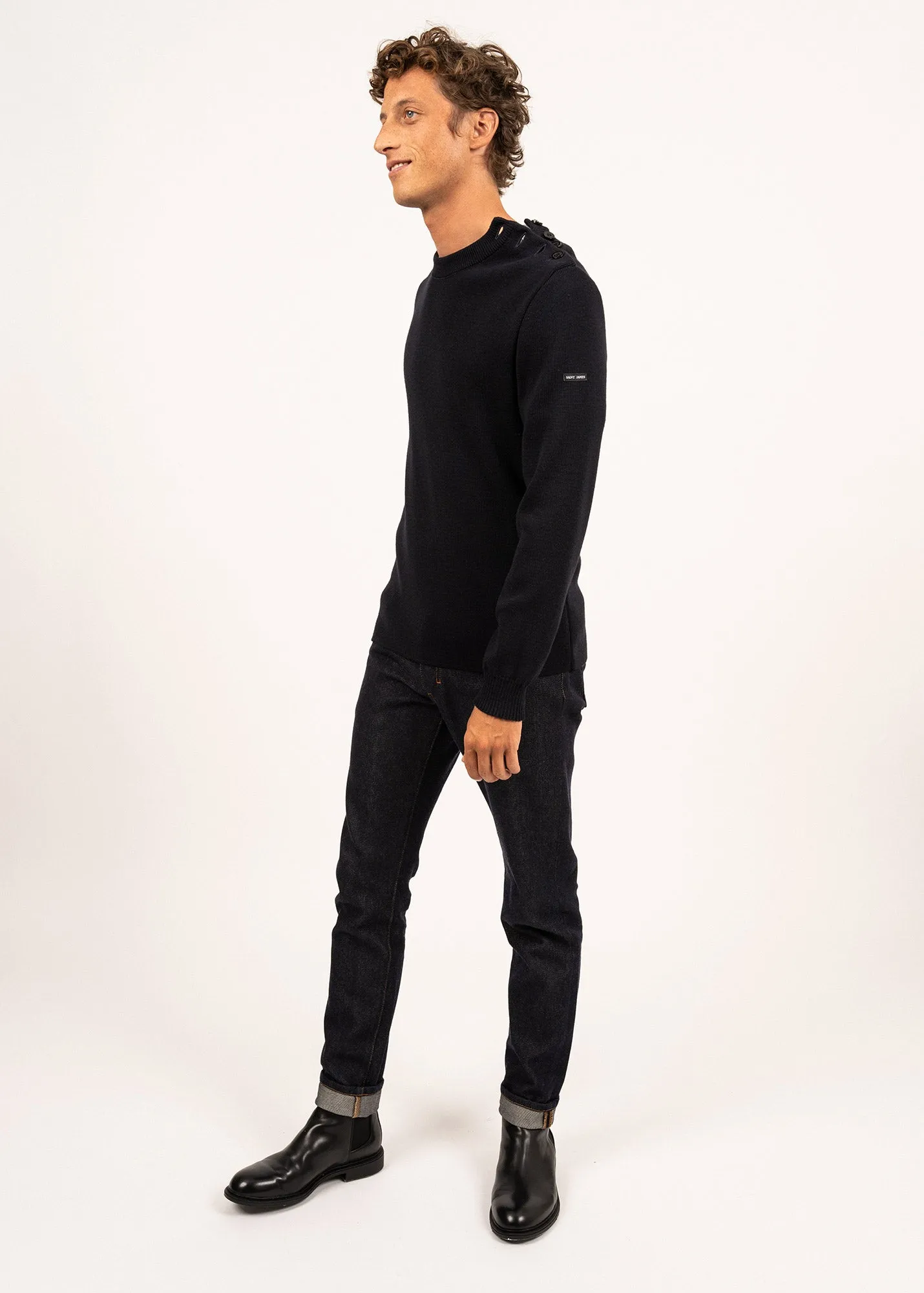 Pull marin uni Galiote - en laine mlange (NAVY)