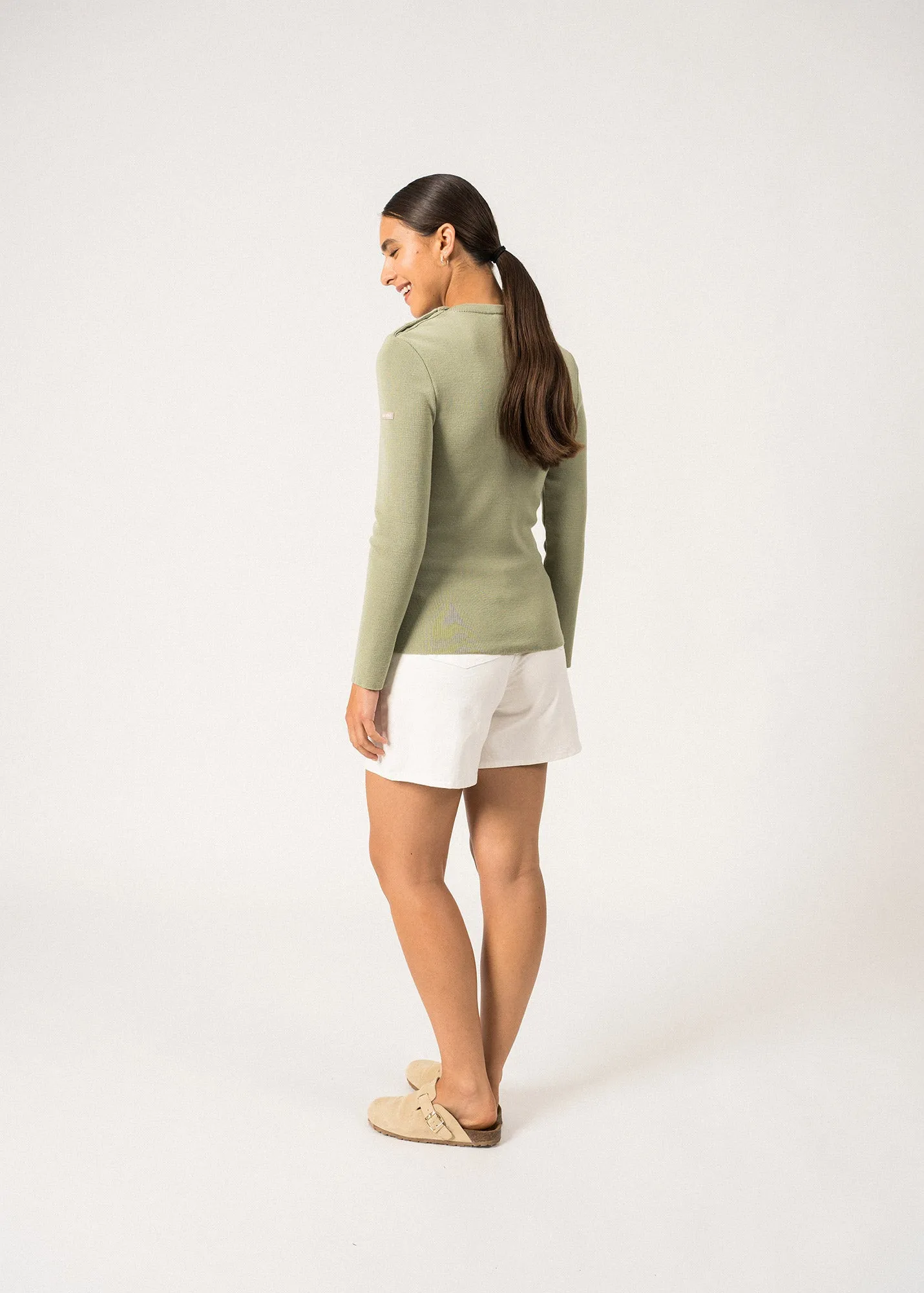 Pull marin uni Mare - en laine mrinos (AMANDIER)
