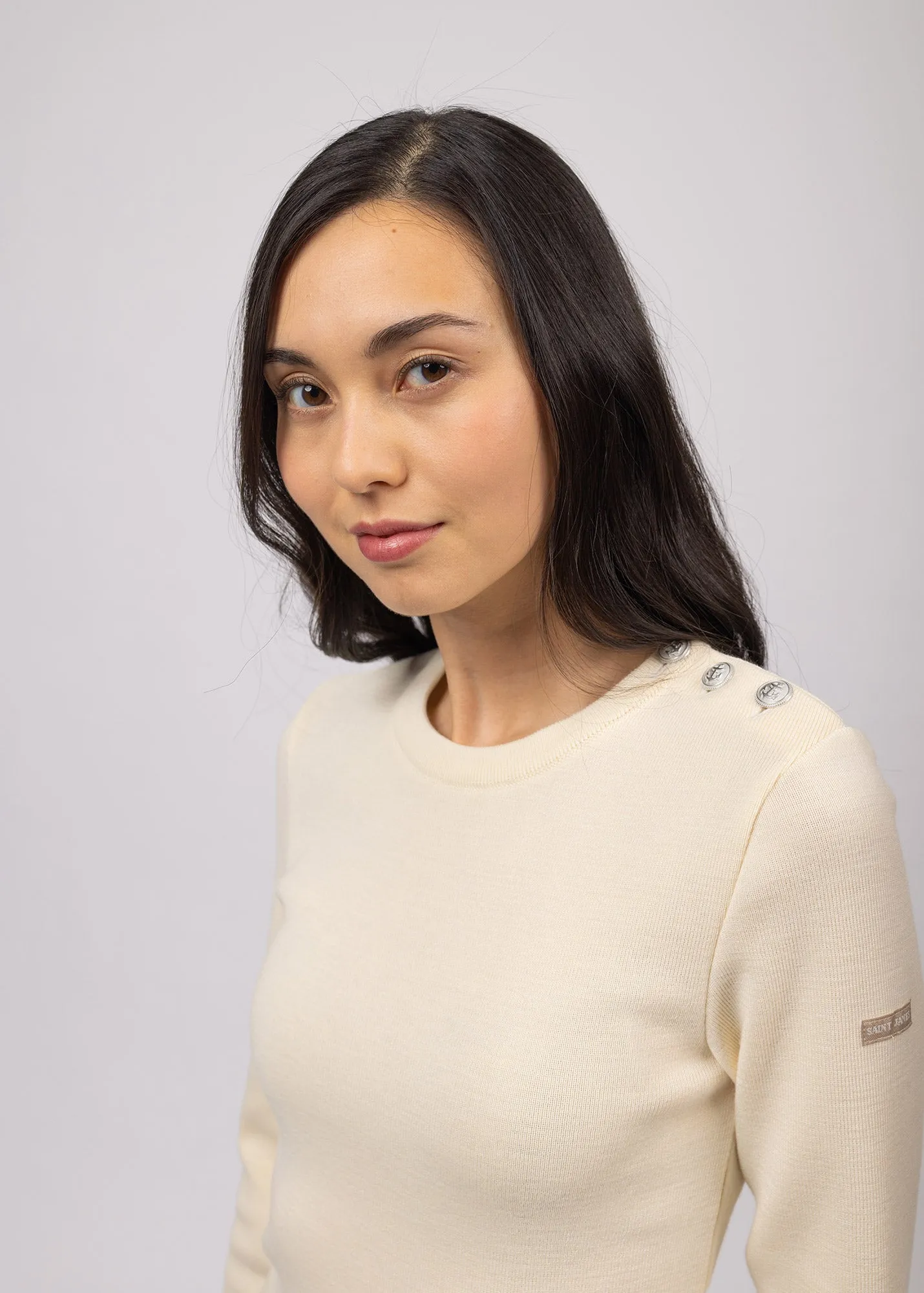 Pull marin uni Mare - en laine mrinos (ECUME)