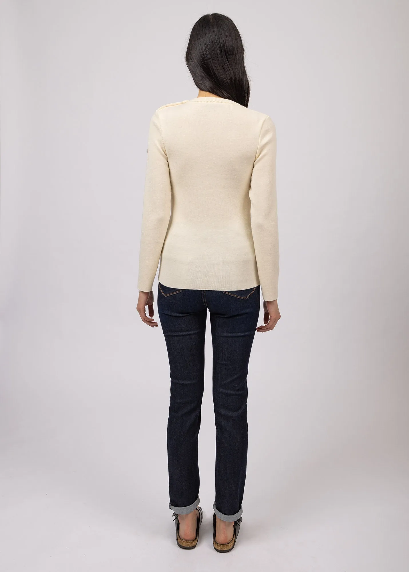 Pull marin uni Mare - en laine mrinos (ECUME)