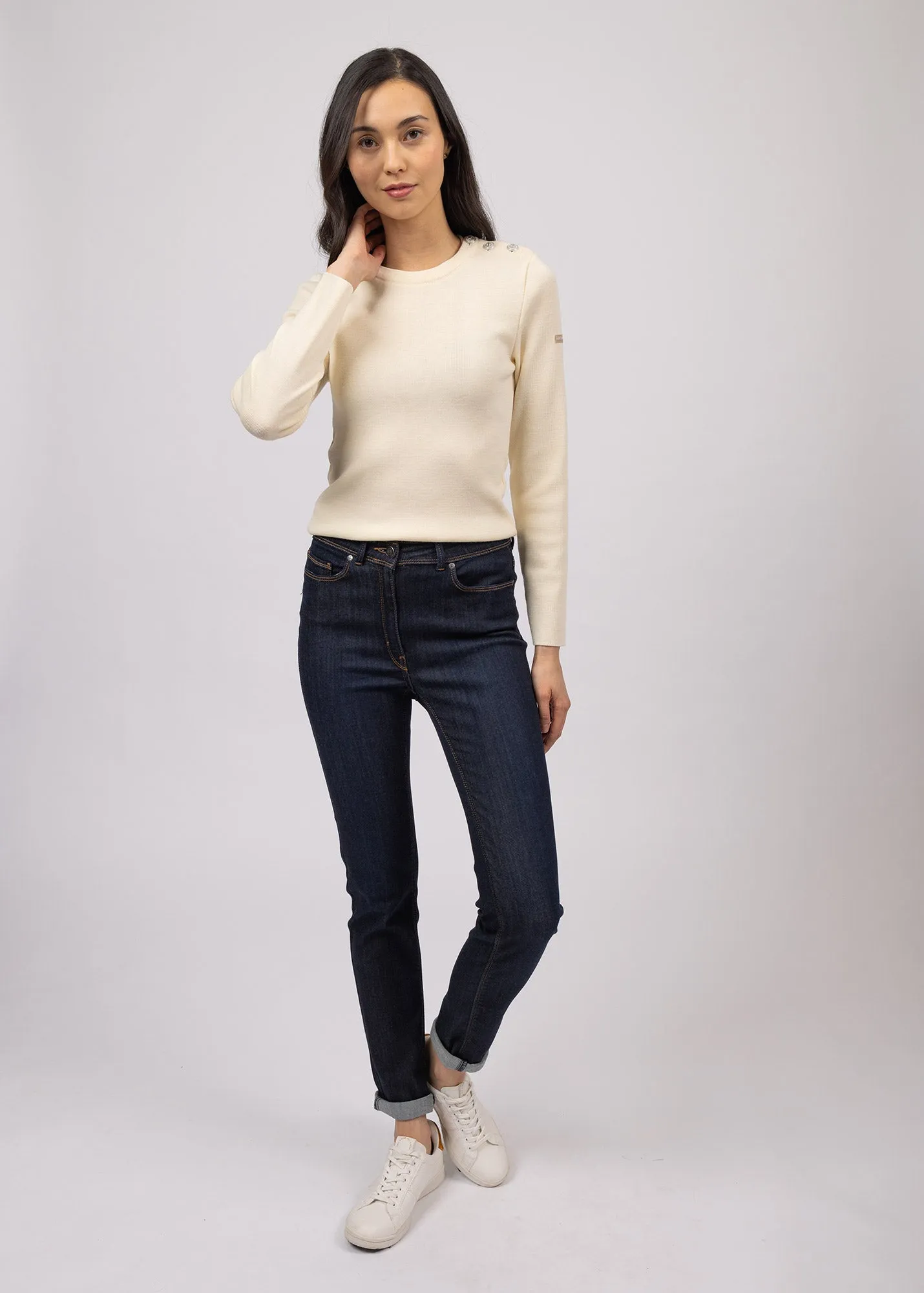 Pull marin uni Mare - en laine mrinos (ECUME)