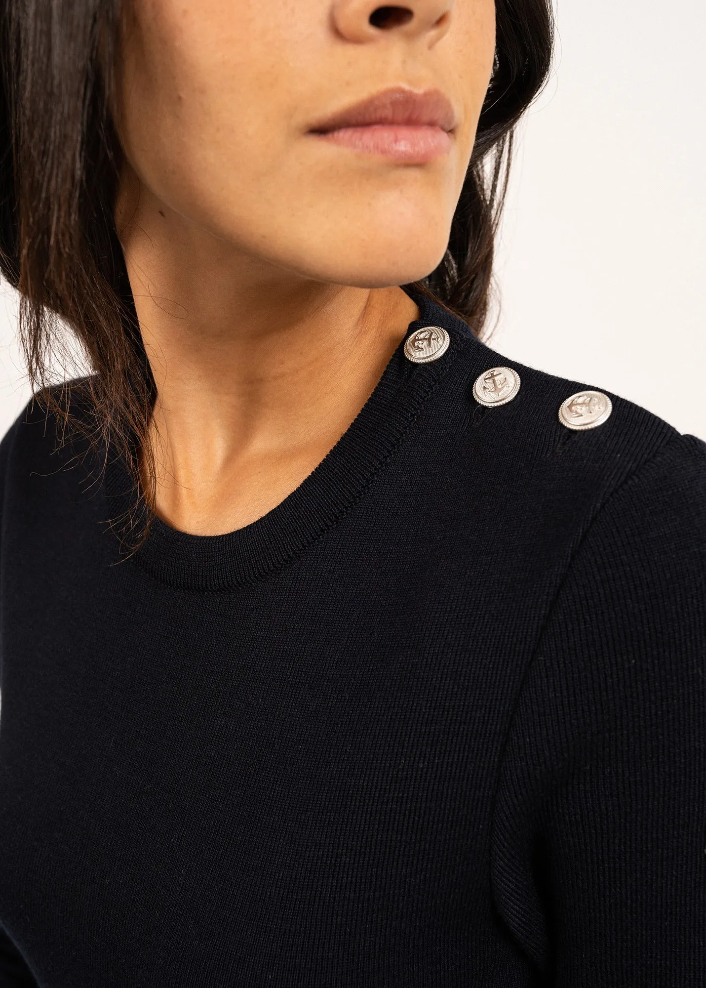Pull marin uni Mare - en laine mrinos (NAVY)