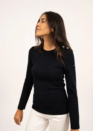 Pull marin uni Mare - en laine mrinos (NAVY)