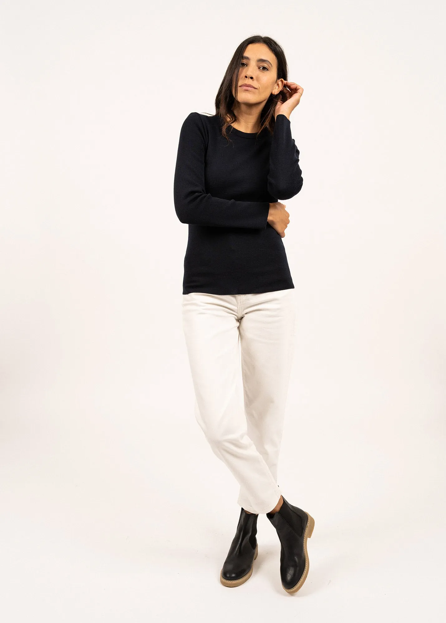 Pull marin uni Mare - en laine mrinos (NAVY)