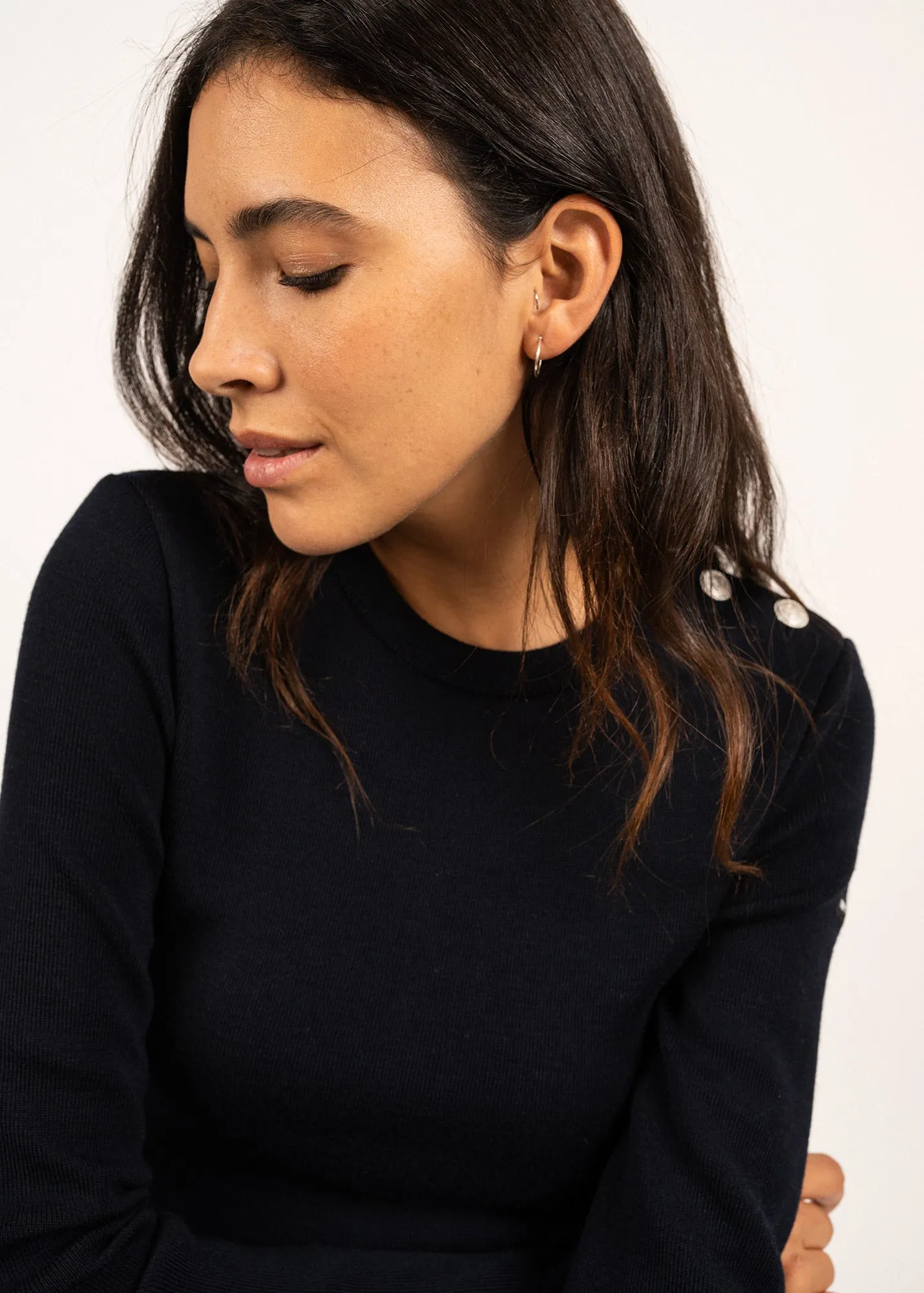 Pull marin uni Mare - en laine mrinos (NAVY)