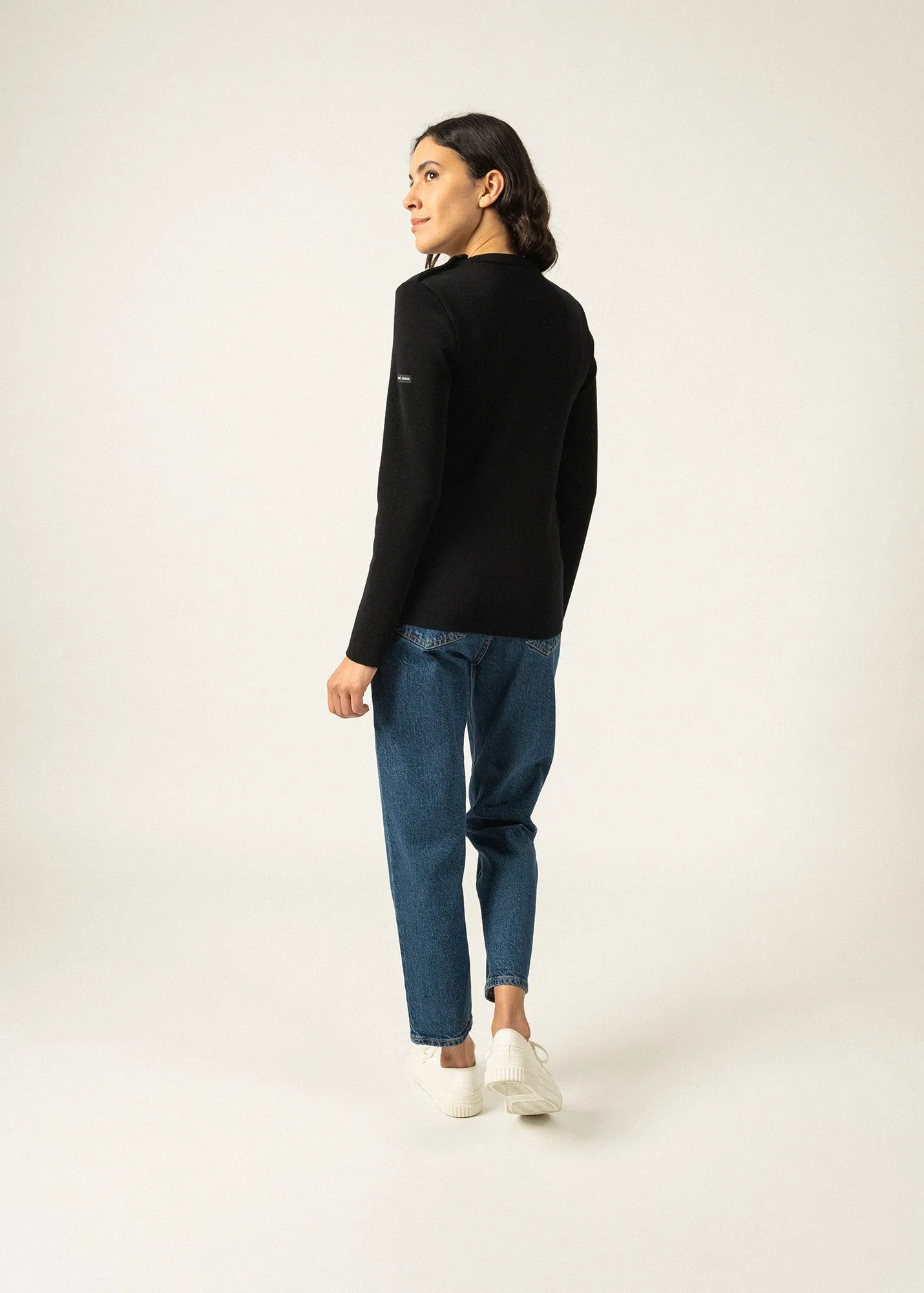 Pull marin uni Mare - en laine mrinos (NOIR)