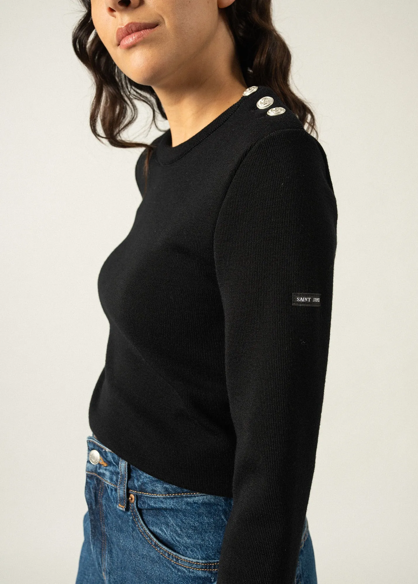 Pull marin uni Mare - en laine mrinos (NOIR)
