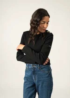 Pull marin uni Mare - en laine mrinos (NOIR)