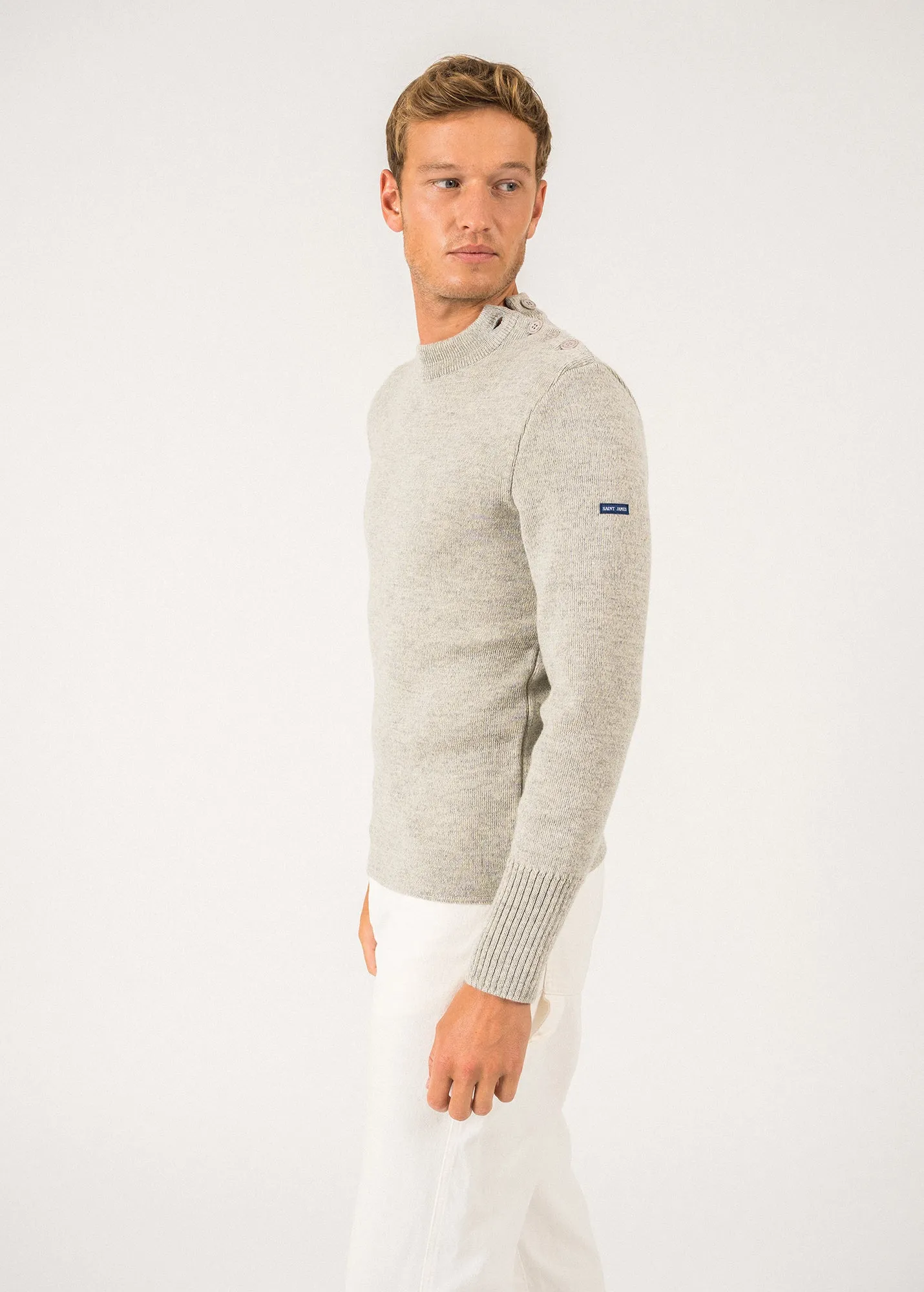 Pull marin uni Paris - SAINT JAMES 48N1W (GRIS CLAIR/ECRU)
