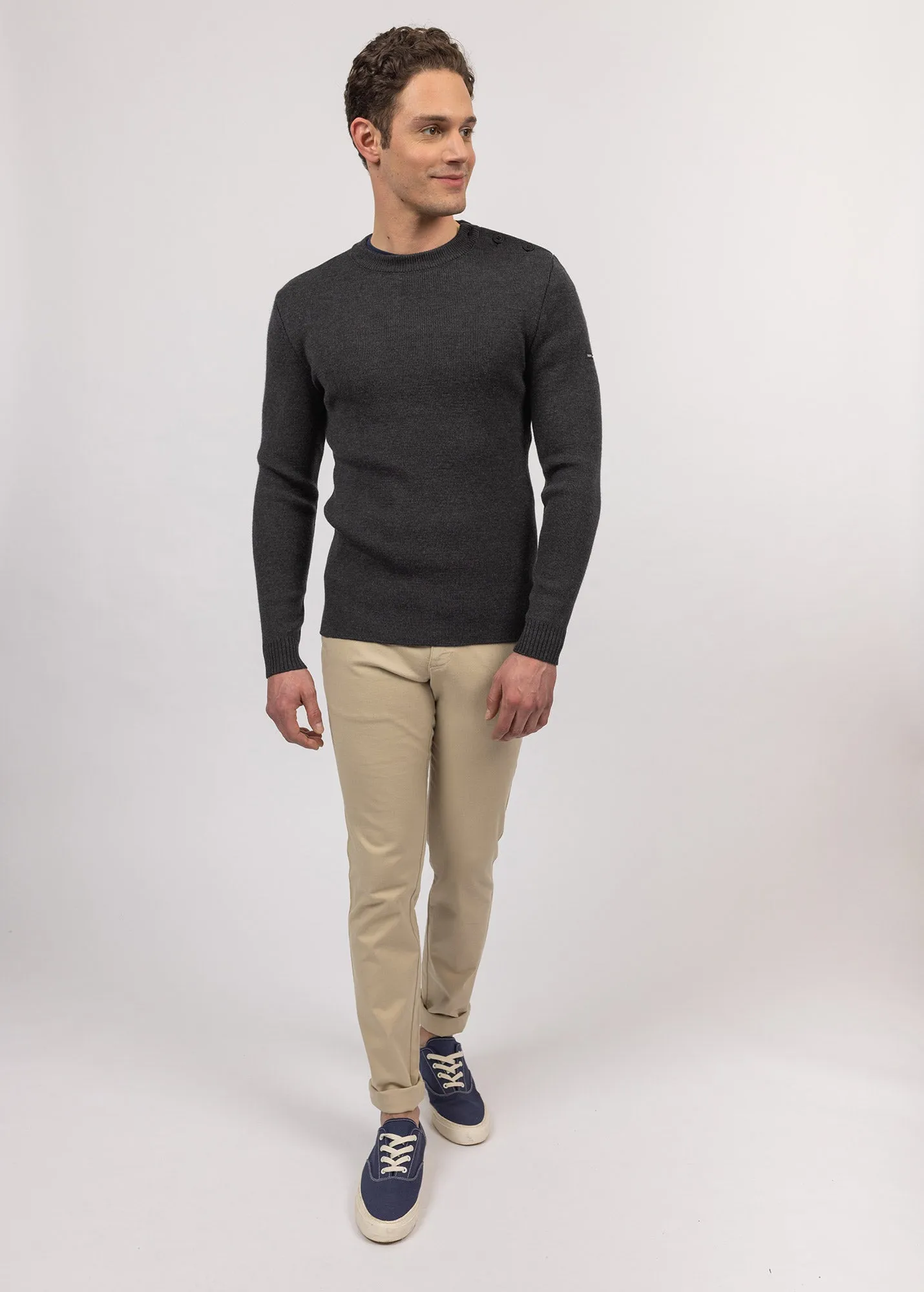 Pull marin uni Rochefort - en laine mrinos (ANTHRACITE)