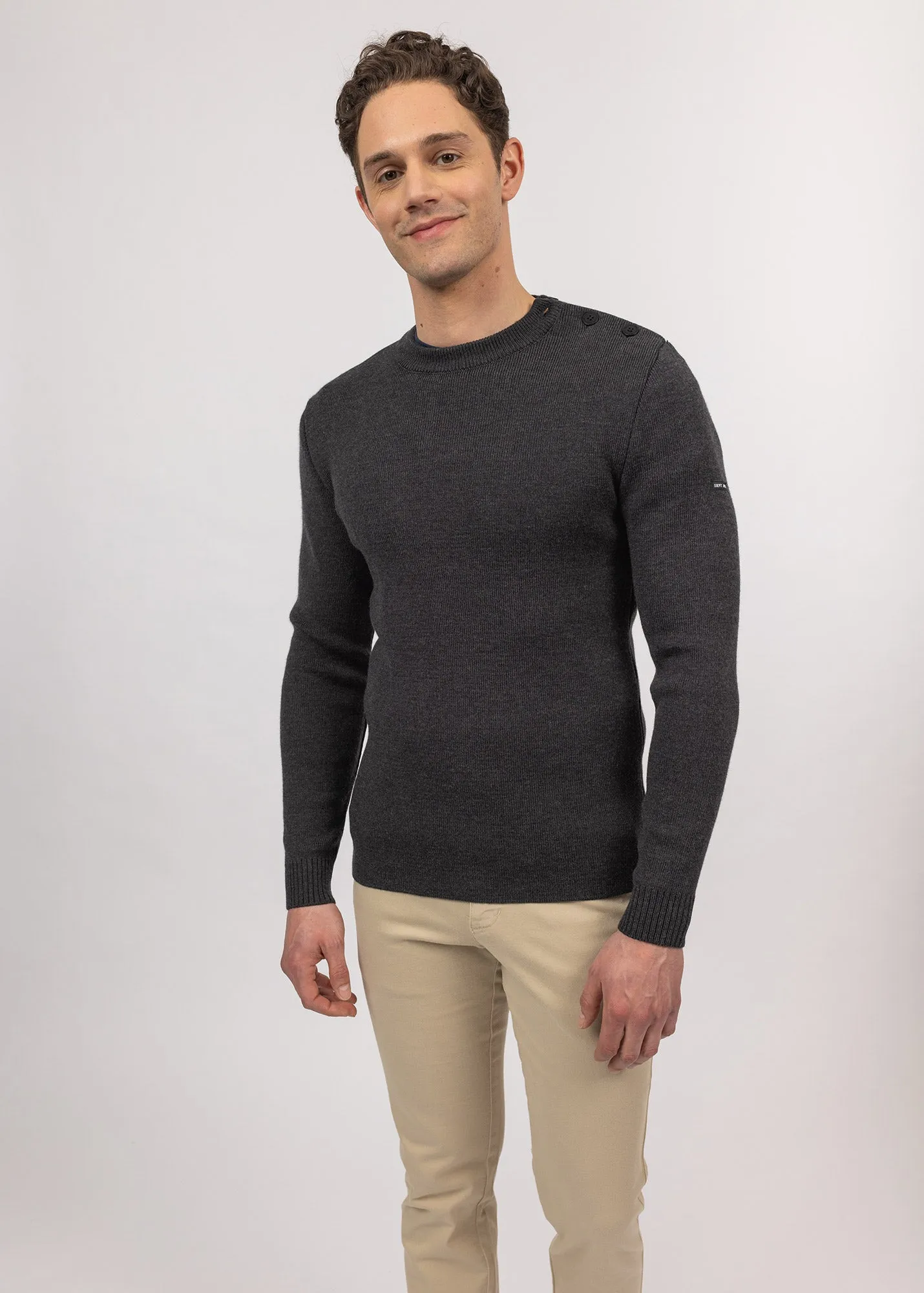 Pull marin uni Rochefort - en laine mrinos (ANTHRACITE)