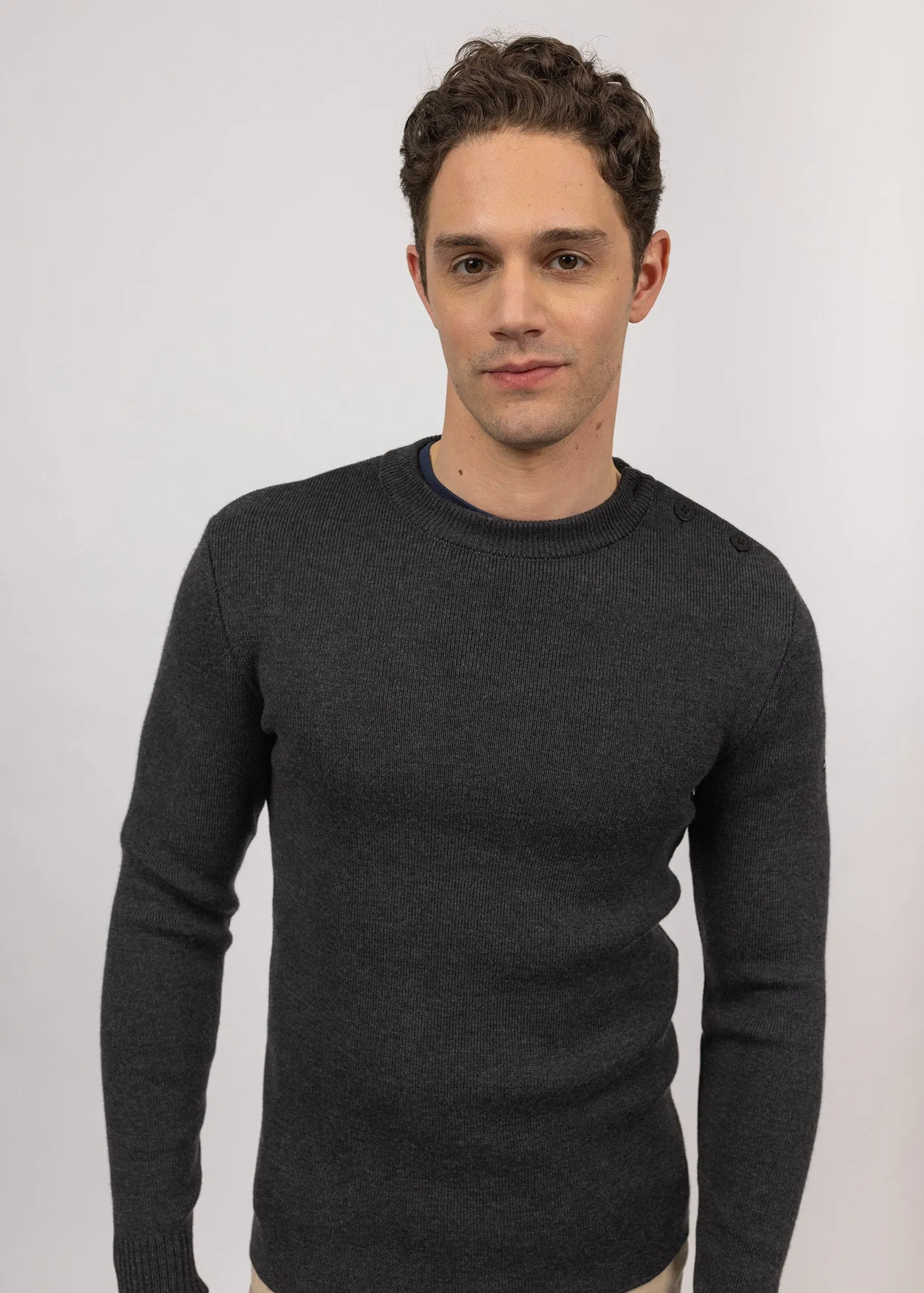Pull marin uni Rochefort - en laine mrinos (ANTHRACITE)