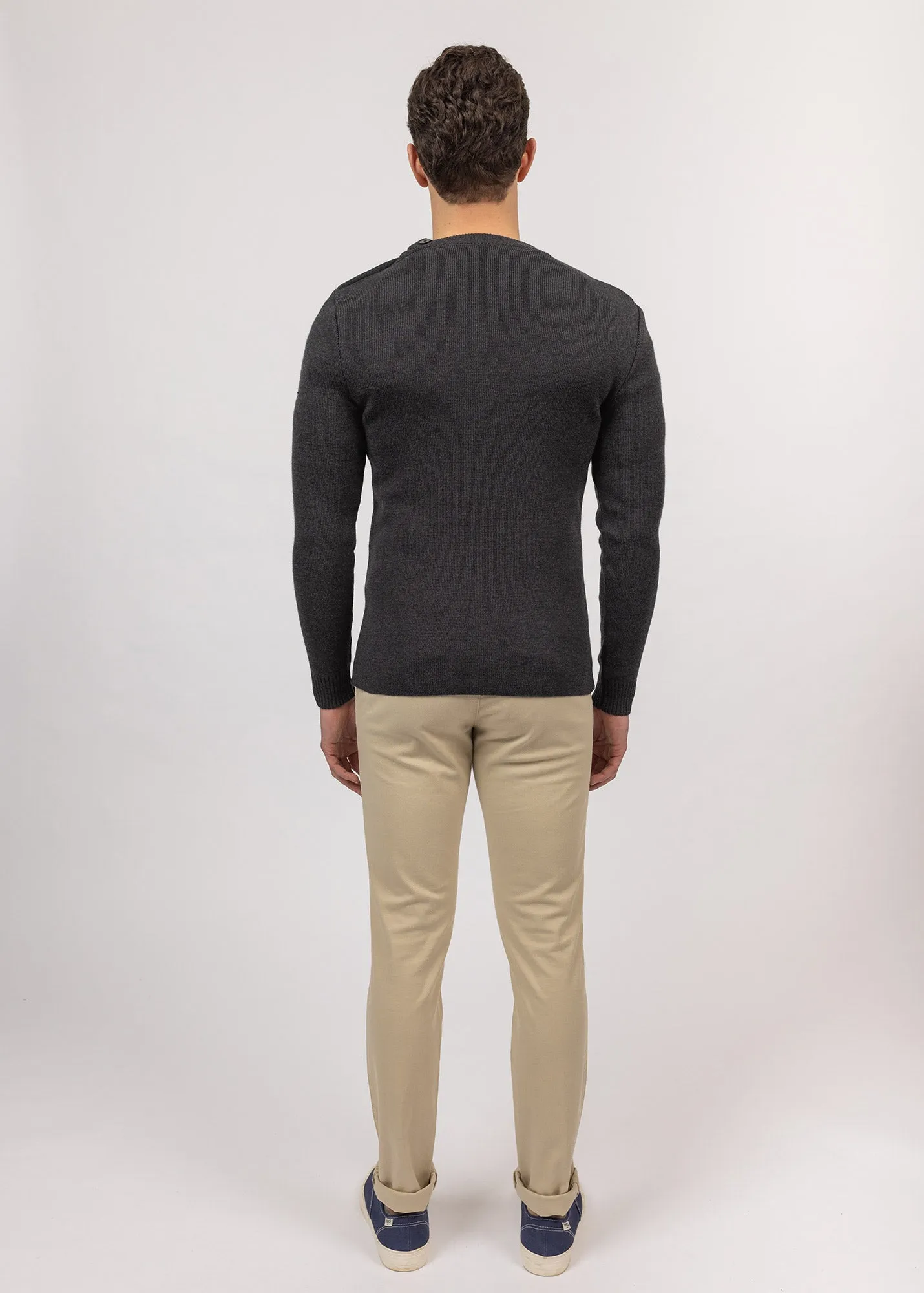 Pull marin uni Rochefort - en laine mrinos (ANTHRACITE)