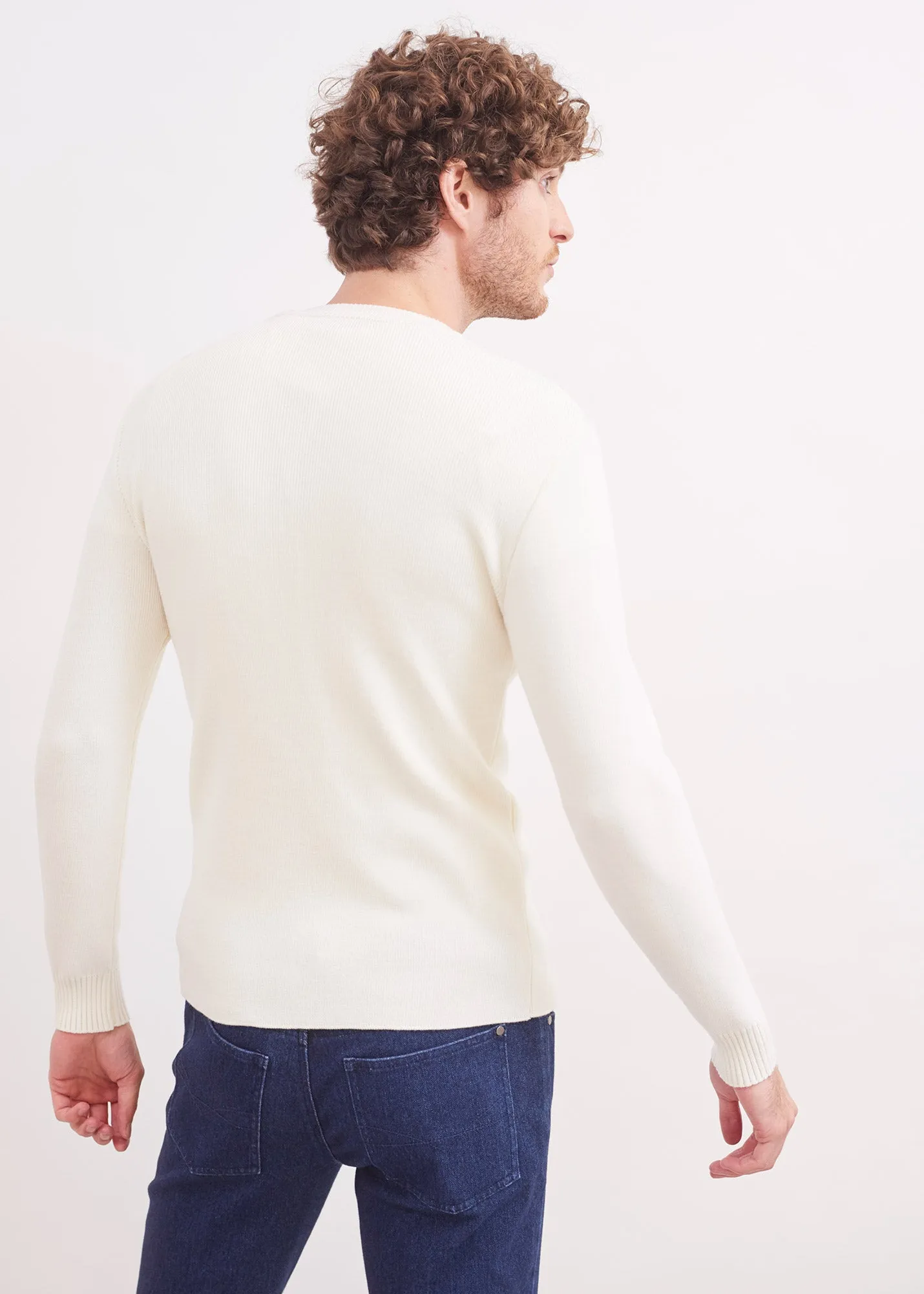 Pull marin uni Rochefort - en laine mrinos (ECUME)