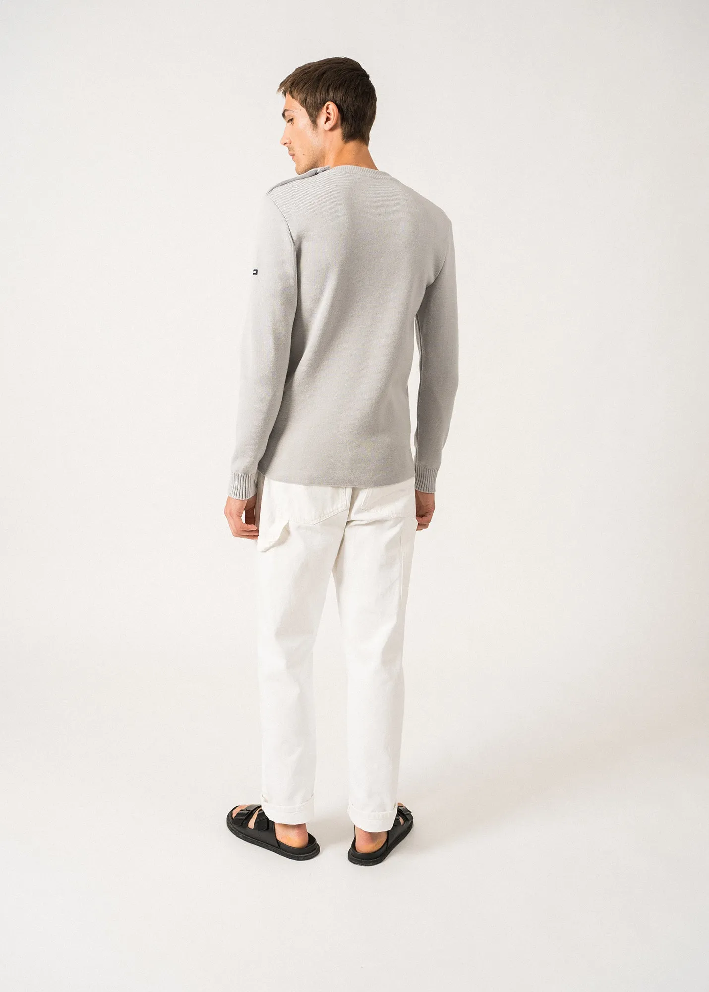 Pull marin uni Rochefort - en laine mrinos (GRIS LIGHT)
