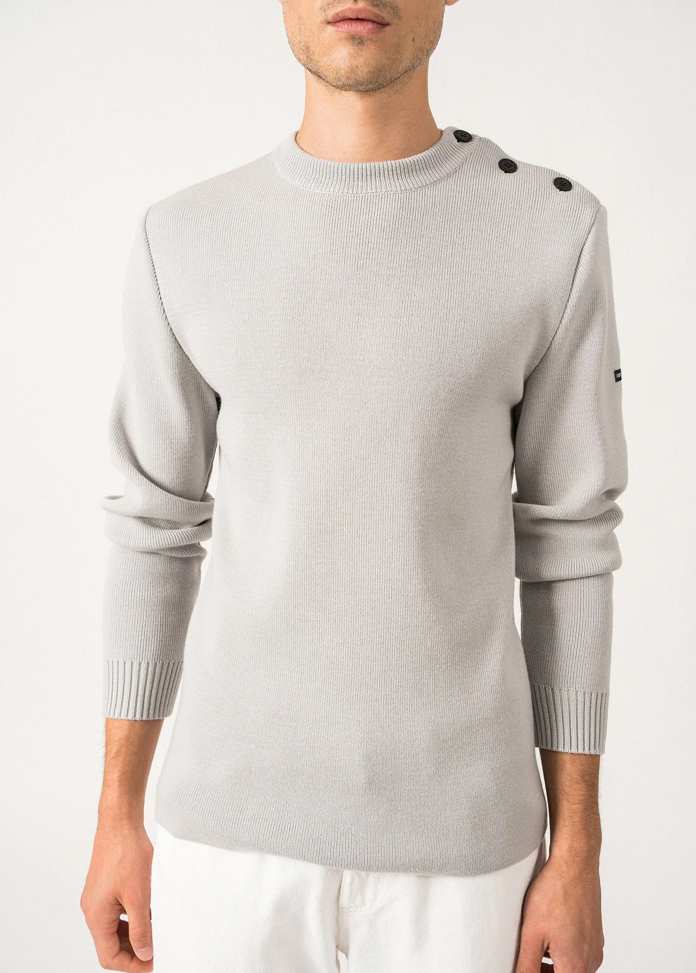 Pull marin uni Rochefort - en laine mrinos (GRIS LIGHT)
