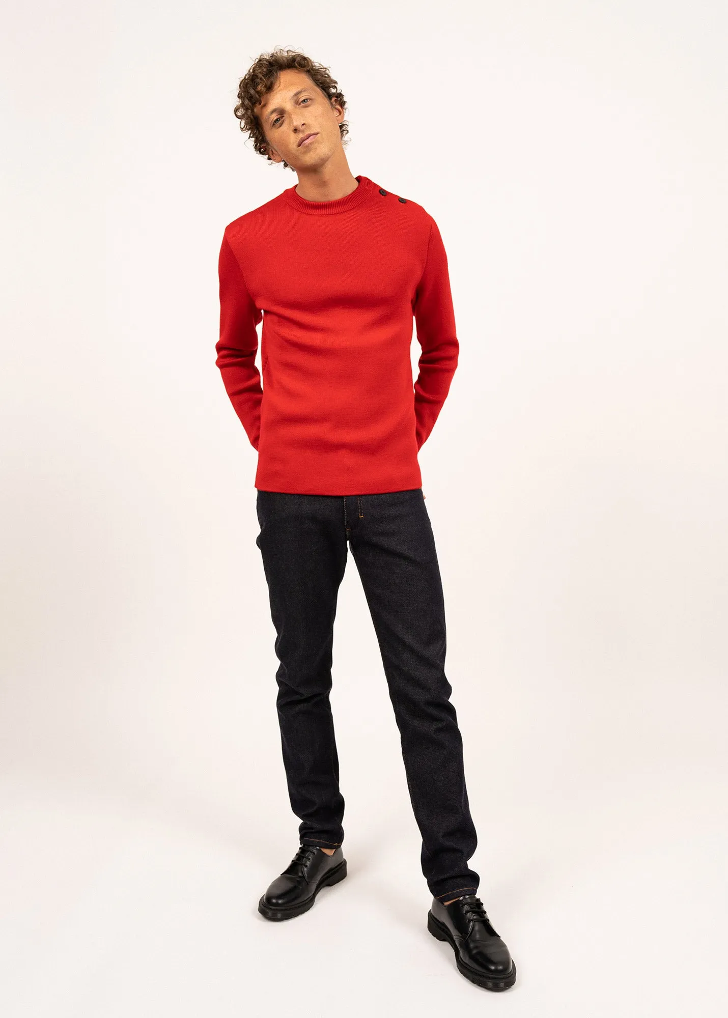 Pull marin uni Rochefort - en laine mrinos (ROUGE)