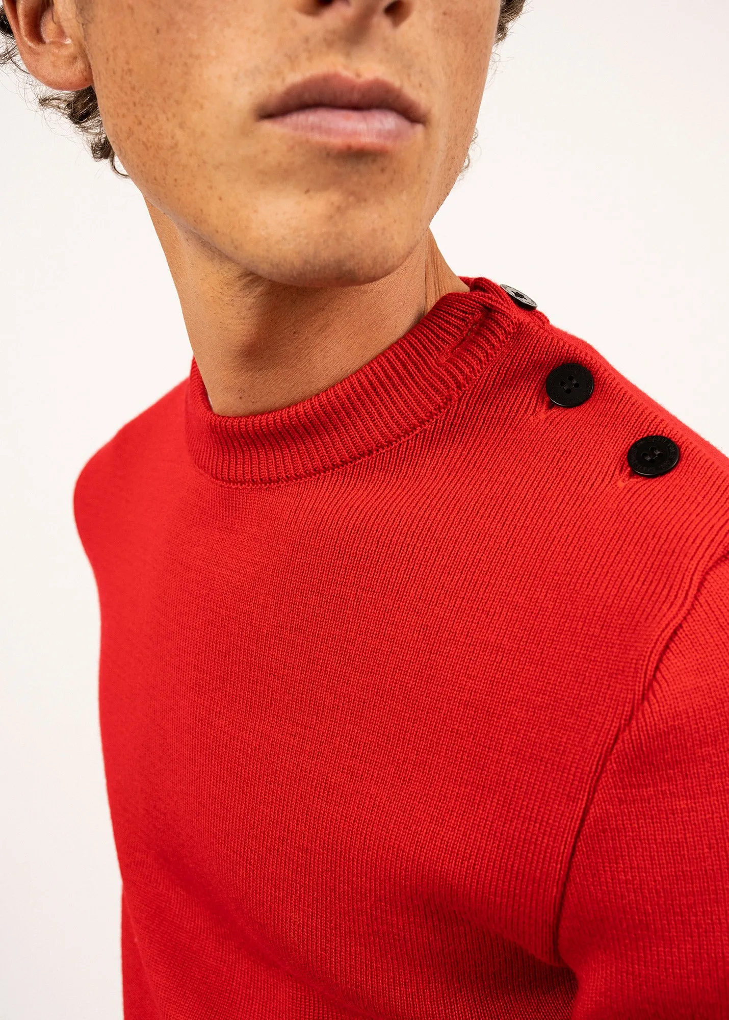 Pull marin uni Rochefort - en laine mrinos (ROUGE)