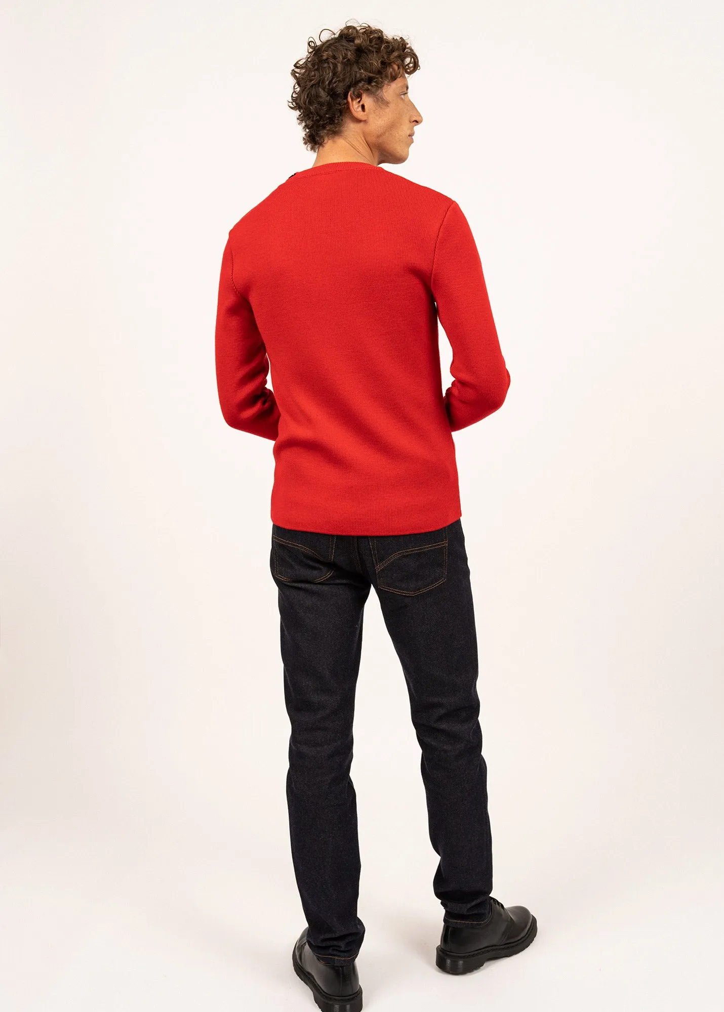 Pull marin uni Rochefort - en laine mrinos (ROUGE)