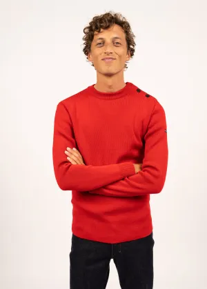 Pull marin uni Rochefort - en laine mrinos (ROUGE)