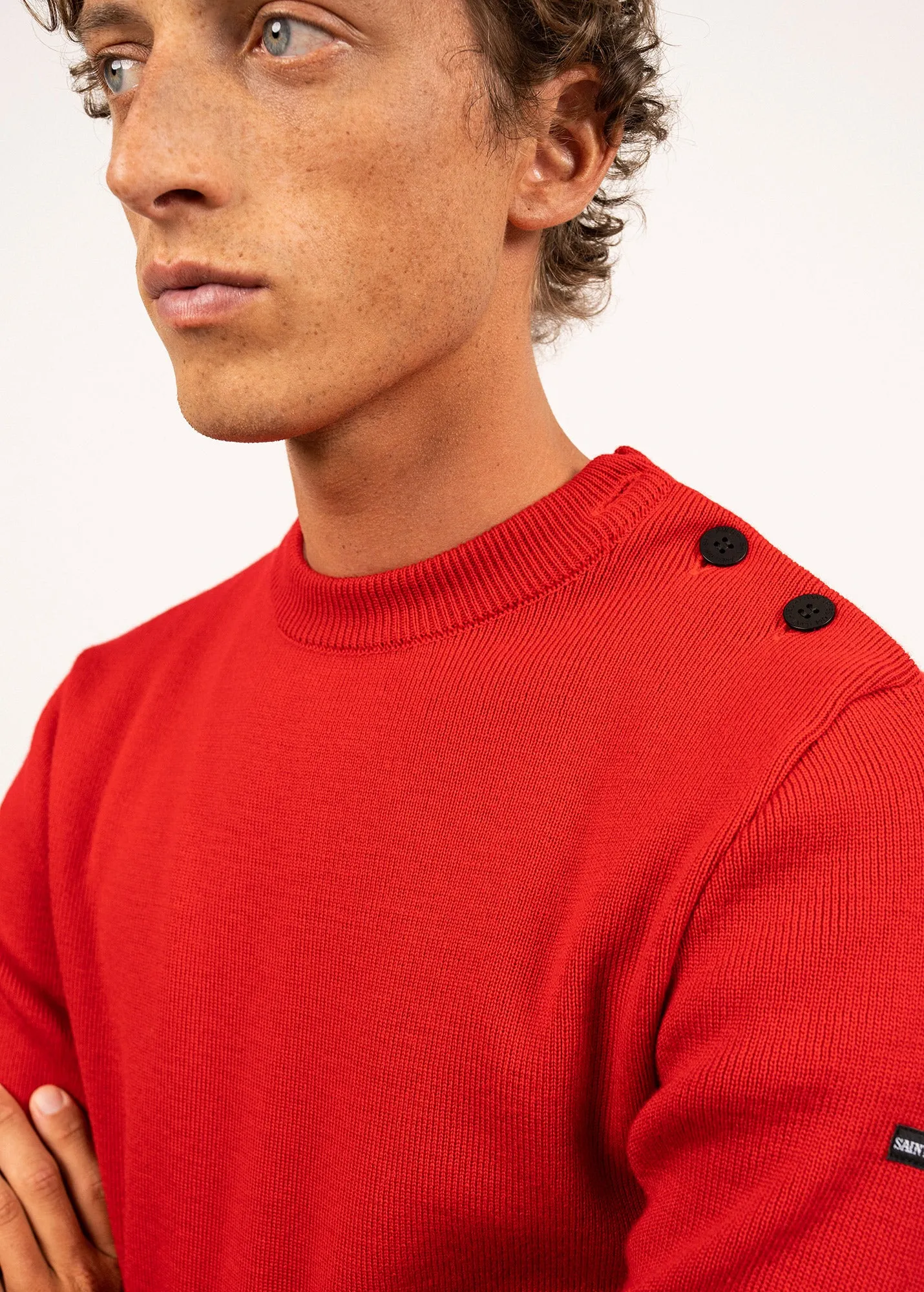 Pull marin uni Rochefort - en laine mrinos (ROUGE)