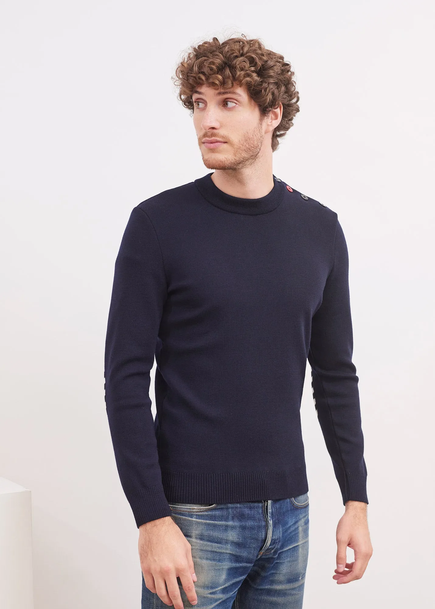 Pull Mondiovision Bretagne - en laine,  coudires contrastes (NAVY/ECUME)
