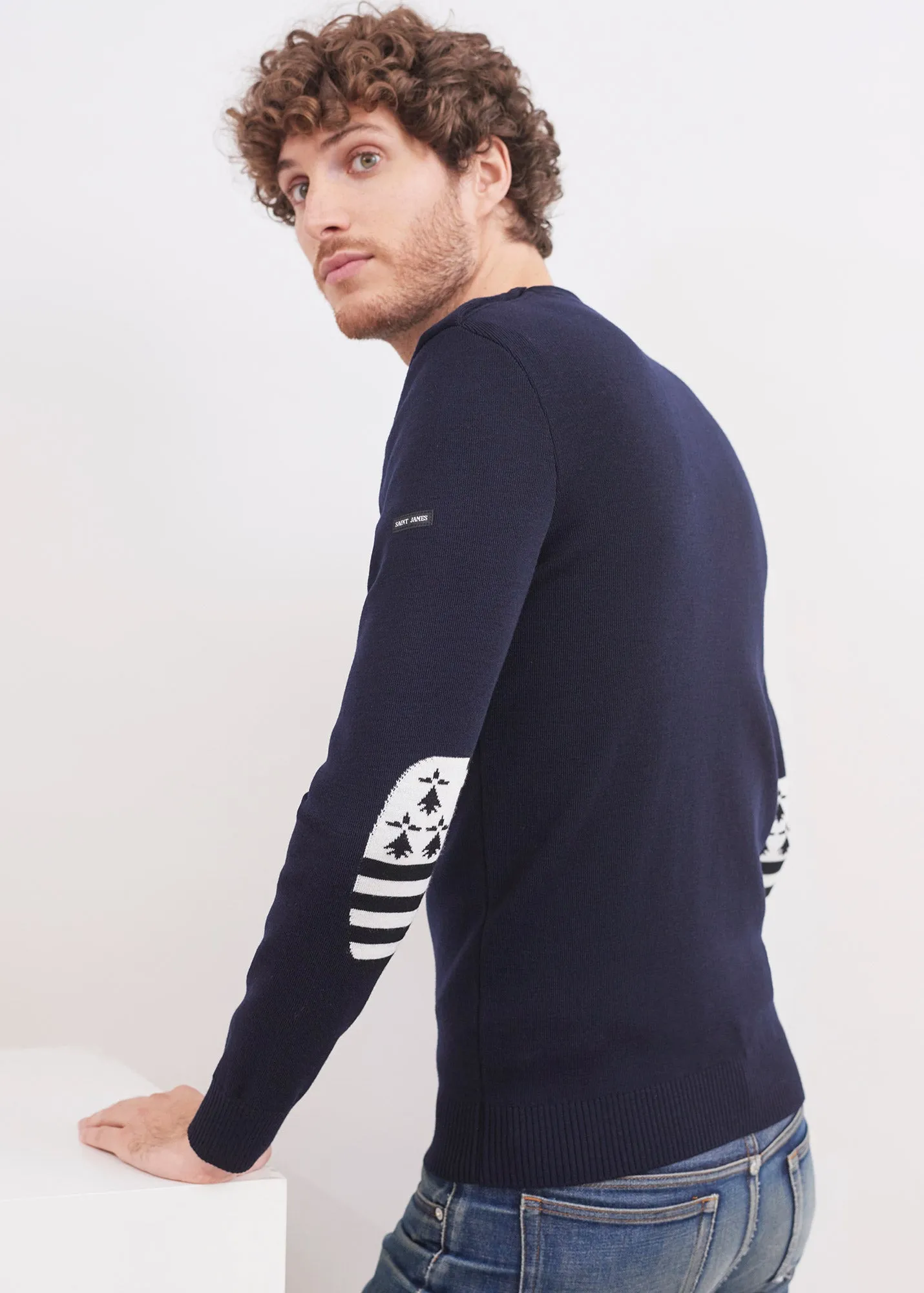 Pull Mondiovision Bretagne - en laine,  coudires contrastes (NAVY/ECUME)
