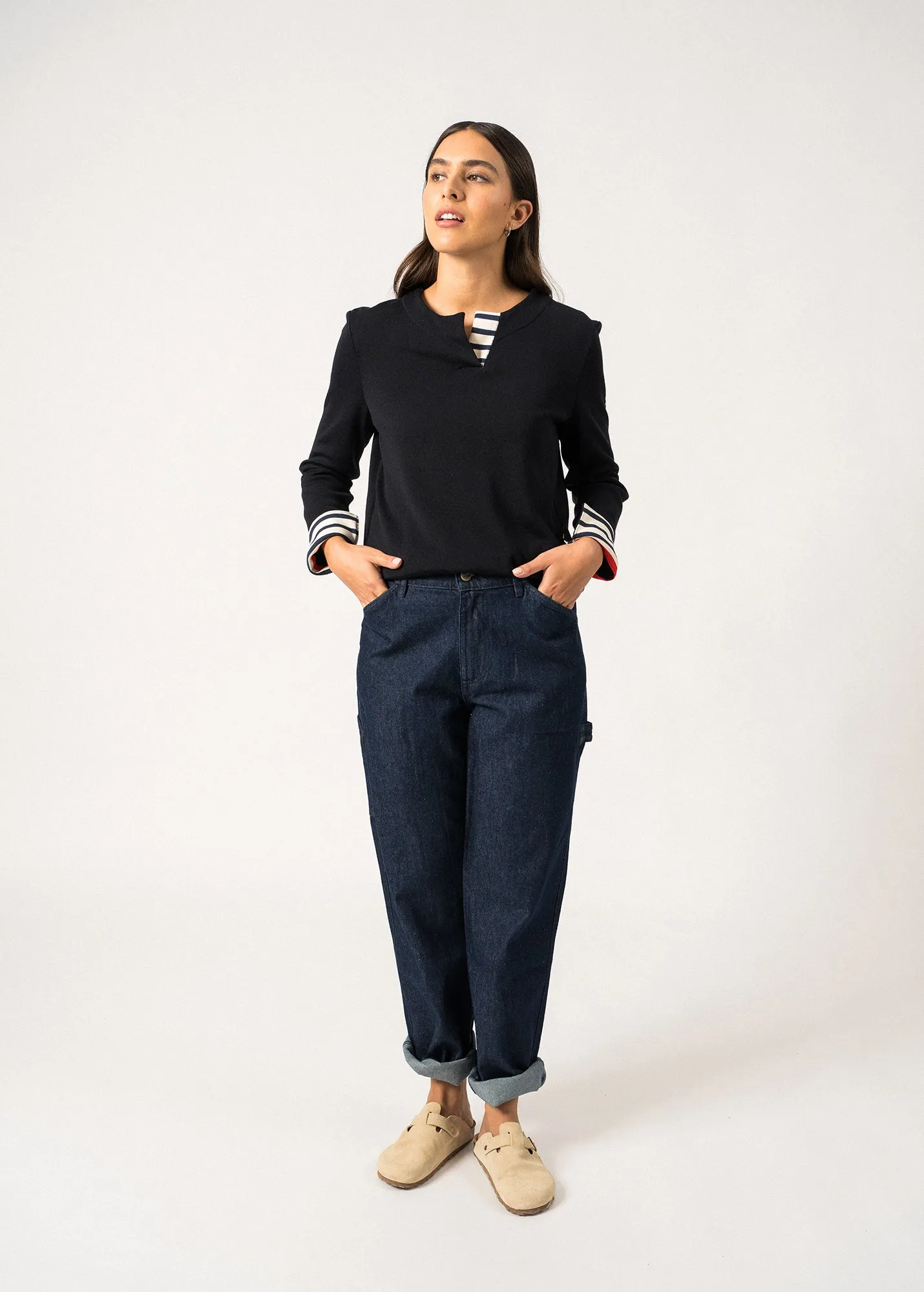 Pull Quille - double-face coton et laine (NAVY)