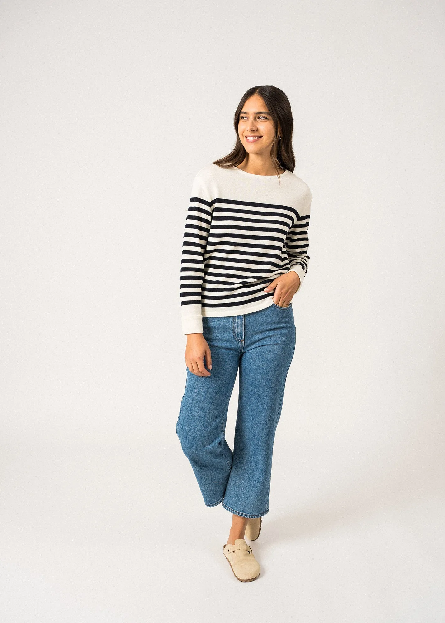 Pull ray Ecrins - en laine douce (ECUME/NAVY)