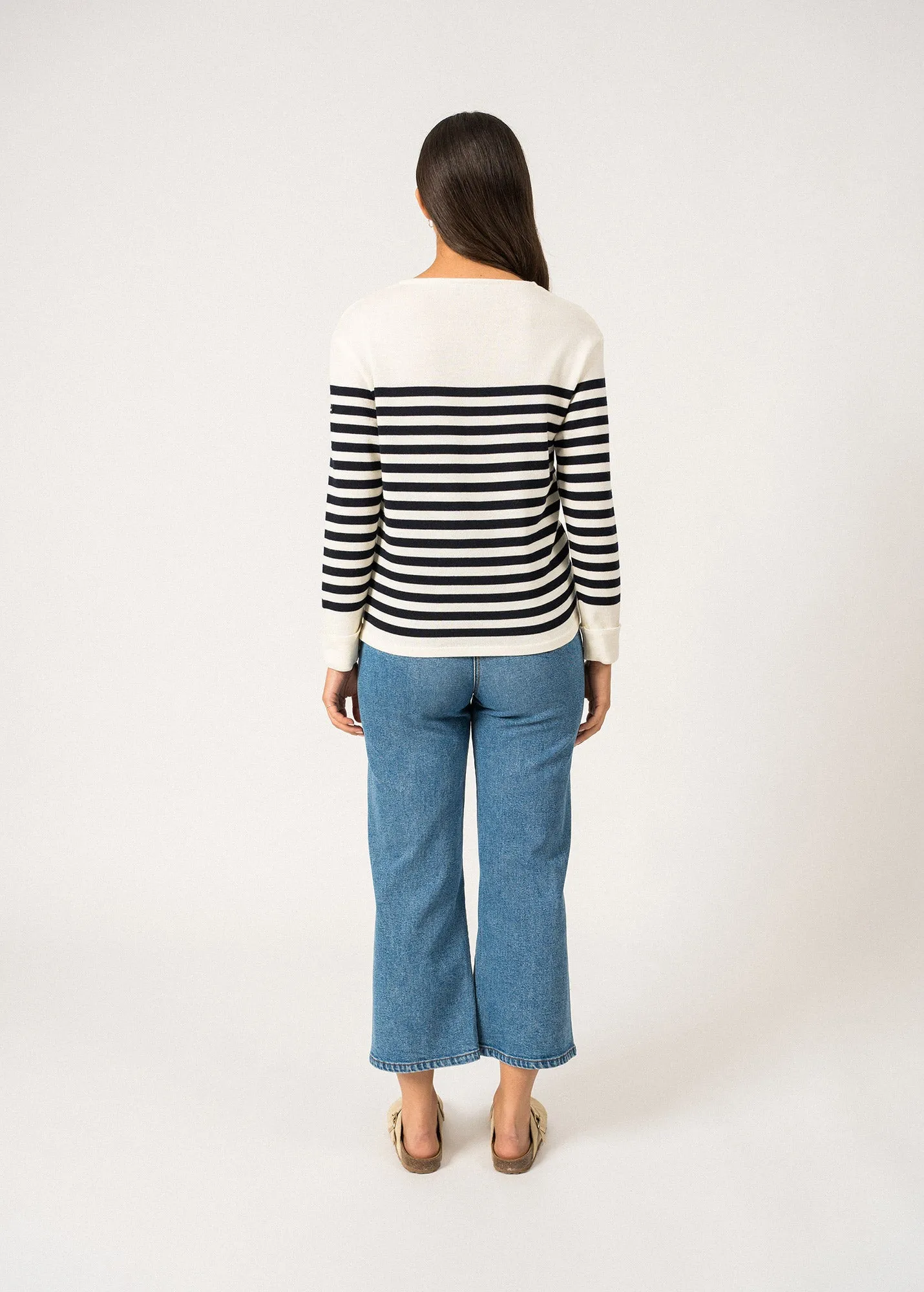 Pull ray Ecrins - en laine douce (ECUME/NAVY)