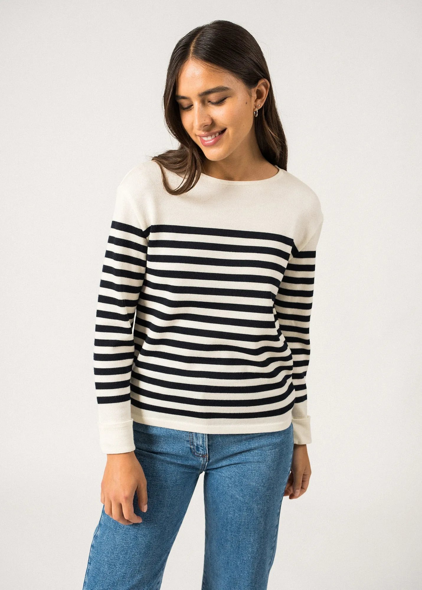 Pull ray Ecrins - en laine douce (ECUME/NAVY)