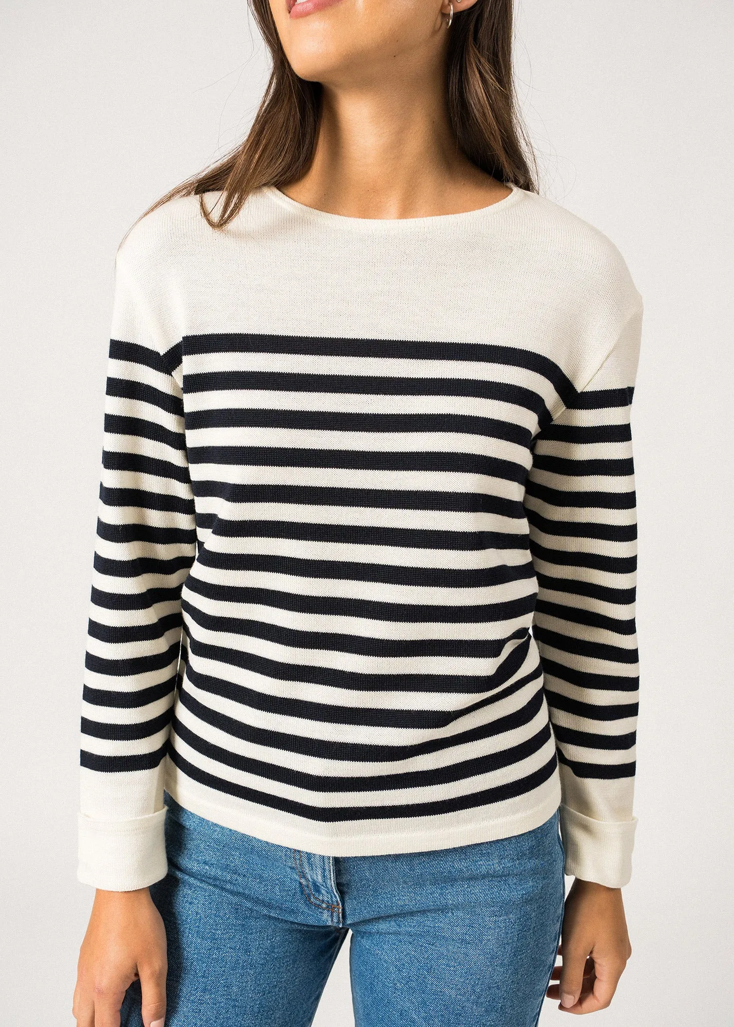 Pull ray Ecrins - en laine douce (ECUME/NAVY)